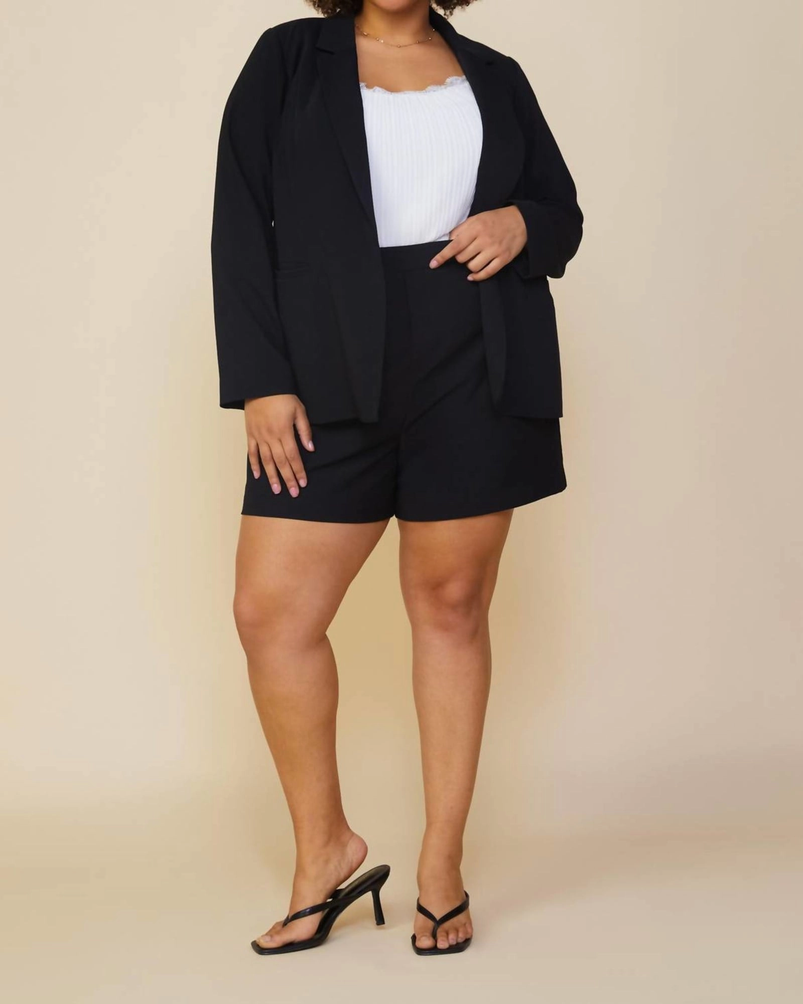 Plus Size Long Sleeve Open Blazer in Black | Black Protective Layering