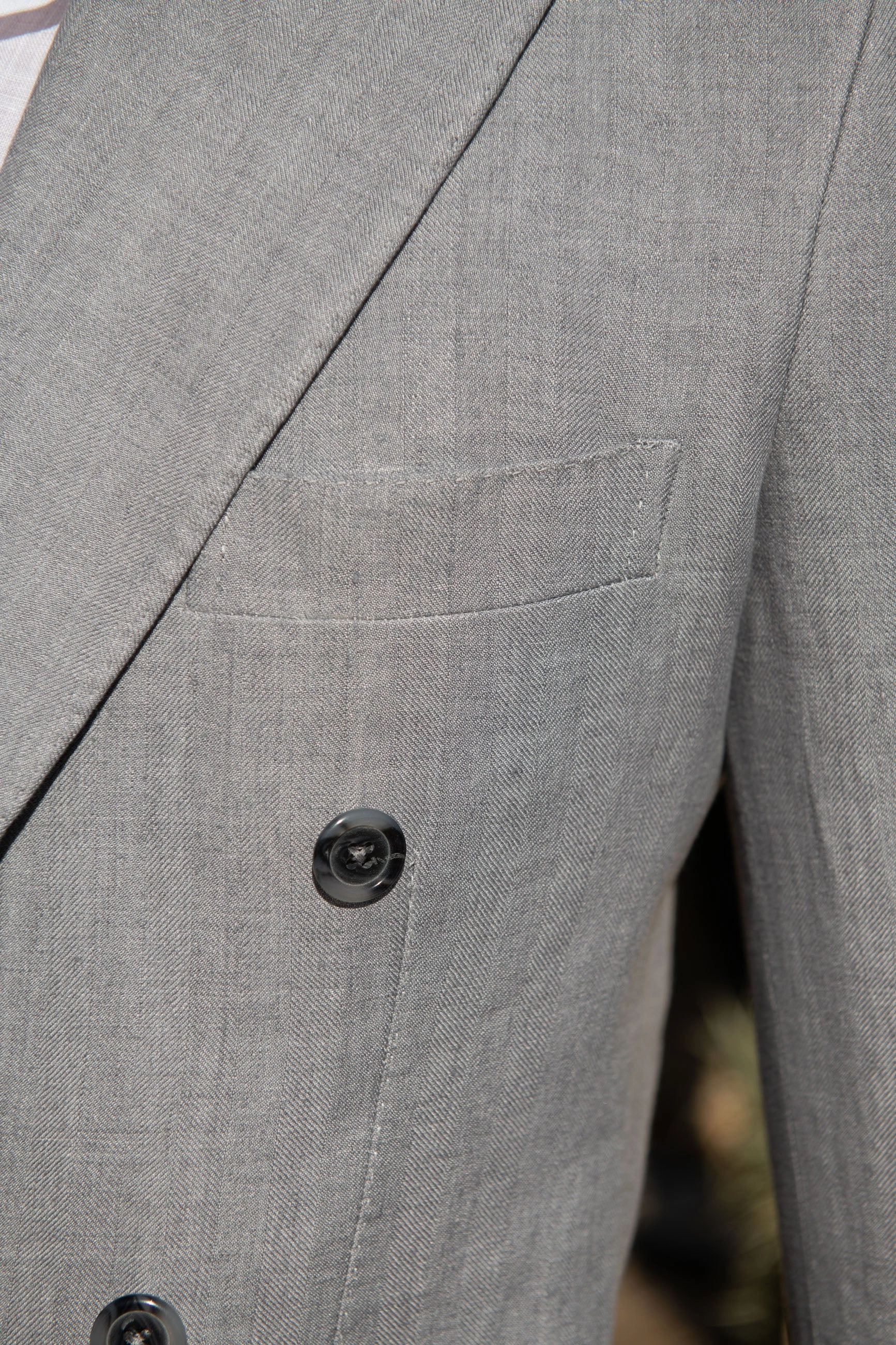 Loose Sky grey herringbone double breasted linen jacket - Made in Italy