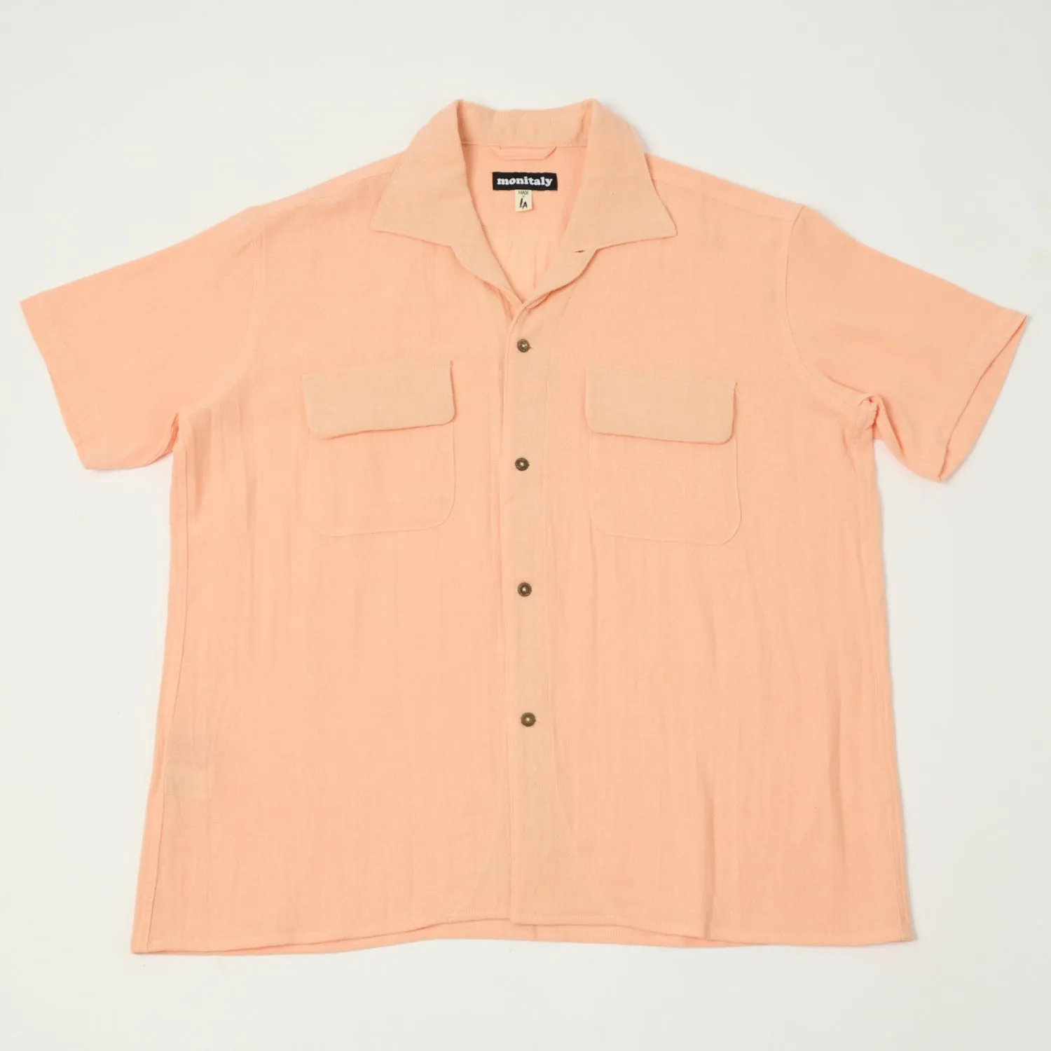 Matte Look Monitaly 'Milano' 1950s Camp Collar Shirt - Tropical Peach