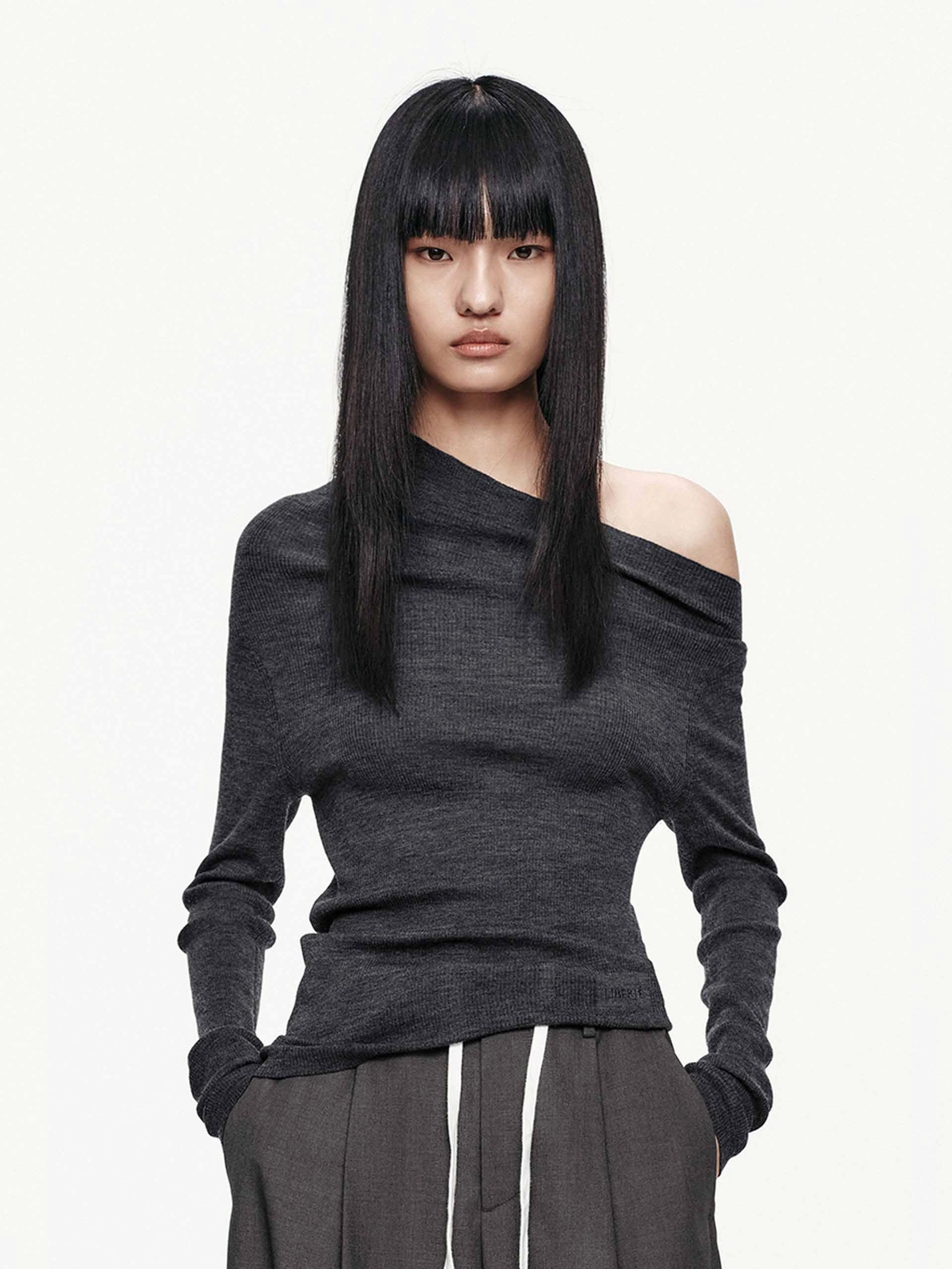 One-shoulder Wool Sweater Warm Wear Relaxed Fit