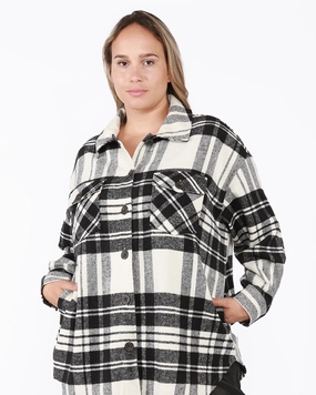 Ainhoa Plaid Snap Front Shacket | Black / White Reinforced Shoulder Panels