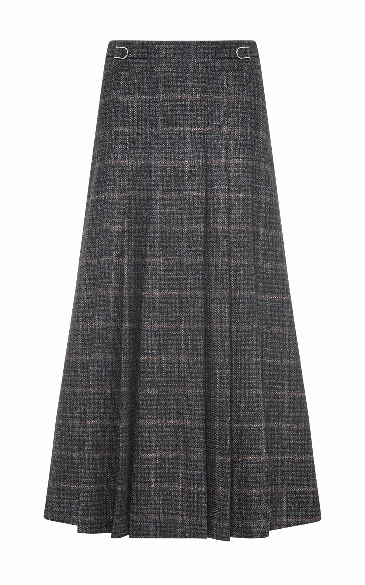 Wesley Midi Skirt in Charcoal Wool Silk Clubcheck Plaid Urban Edge Eco Friendly