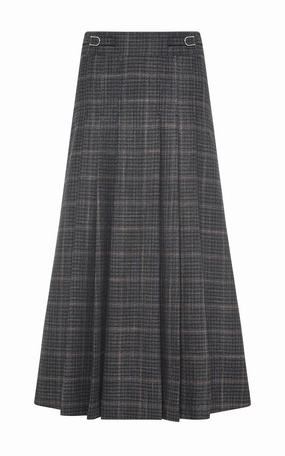 Stylish Choice Neat Fit Wesley Midi Skirt in Charcoal Wool Silk Clubcheck Plaid