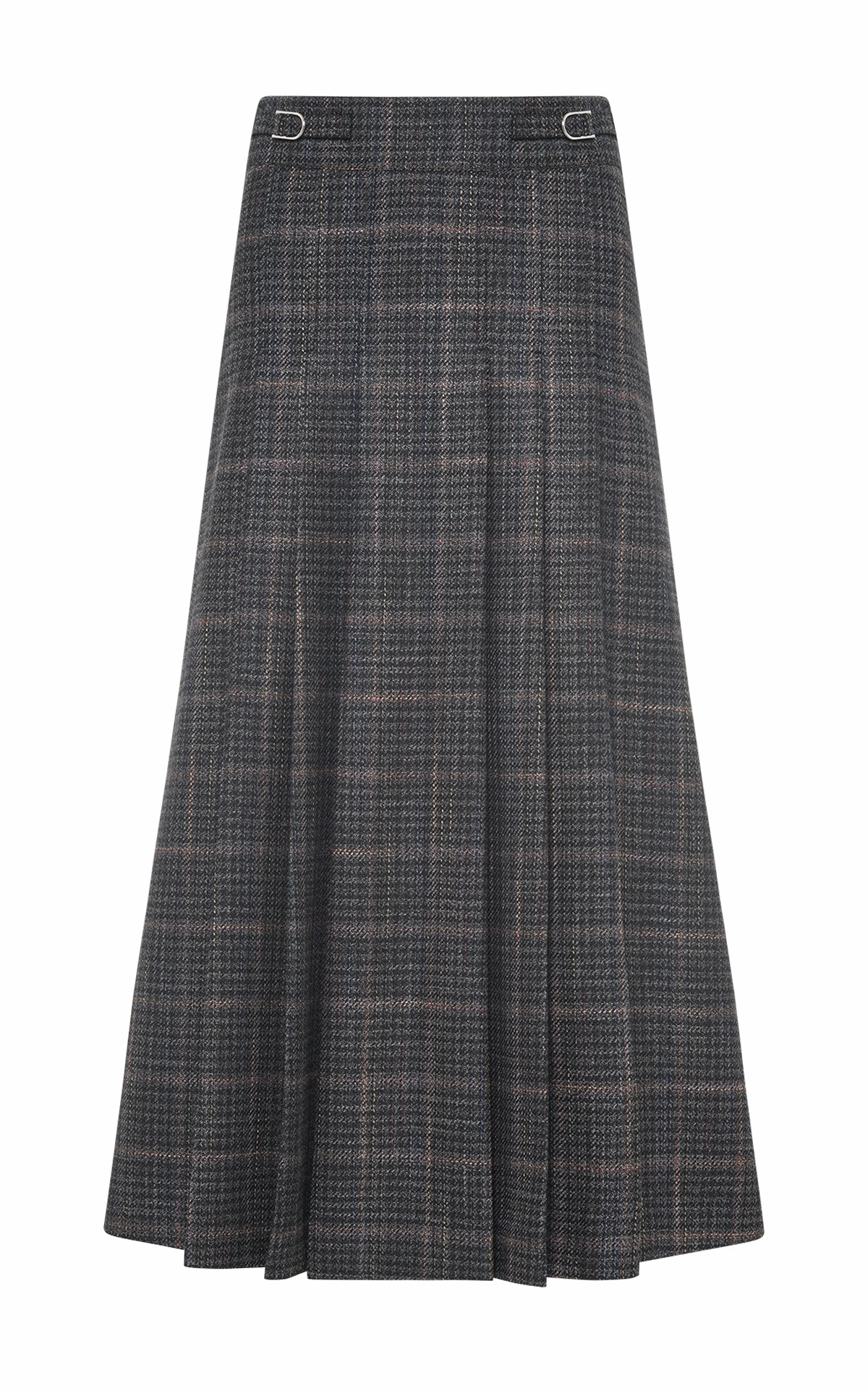 Stylish Choice Neat Fit Wesley Midi Skirt in Charcoal Wool Silk Clubcheck Plaid