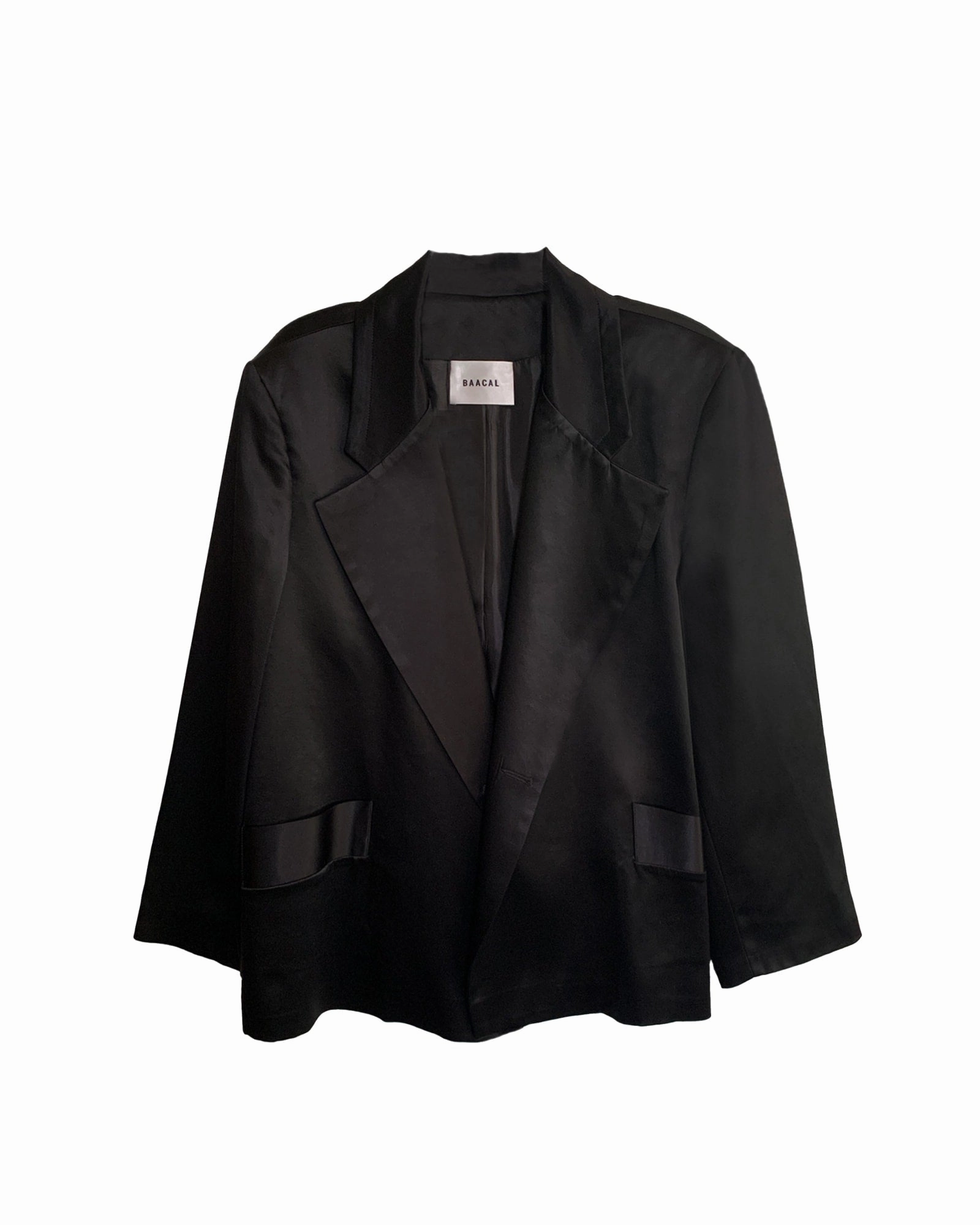 The Lexi Satin Blazer - Black | Black Quilted Inner Layer Button