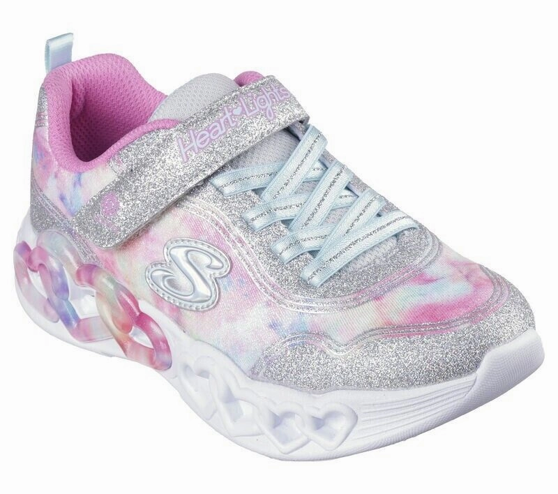 Skechers Heart Lights 303753L-SMLT Sneaker Kids 13.5 Sliver Glitter Shoes FZP174 (White,13.5) Recycled Polyester Fabric