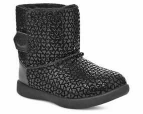 Press Day UGG Keelan Gel Hearts 1143656T-001 Boots Toddler 6 Black Round Toe Ankle KHD064