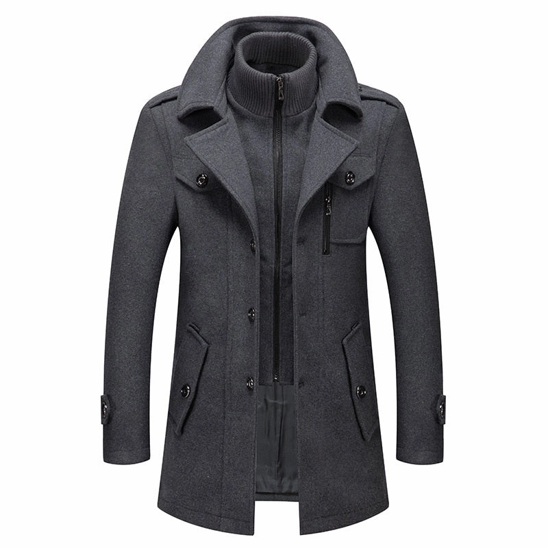 Chill Layer Compact Packability West Louis? Business Double Collar Windbreaker Woolen Pea Coat