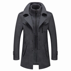 DualZipper West Louis? Business Double Collar Windbreaker Woolen Pea Coat