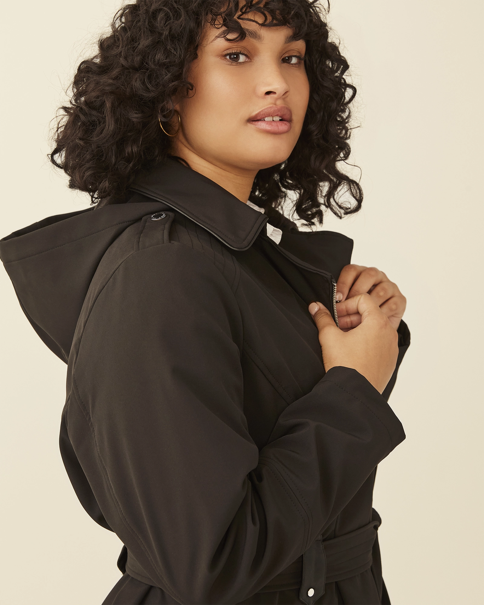 Threat Amari Asymmetrical-Zip Belted Coat | Black