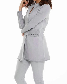 Casual Fit Amaya Long Grommet Jacket in Light Gray | Light Gray