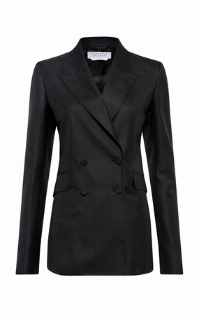 Angela Blazer in Black Virgin Wool Silk with Linen Flexible Fit Perfectly Tailored