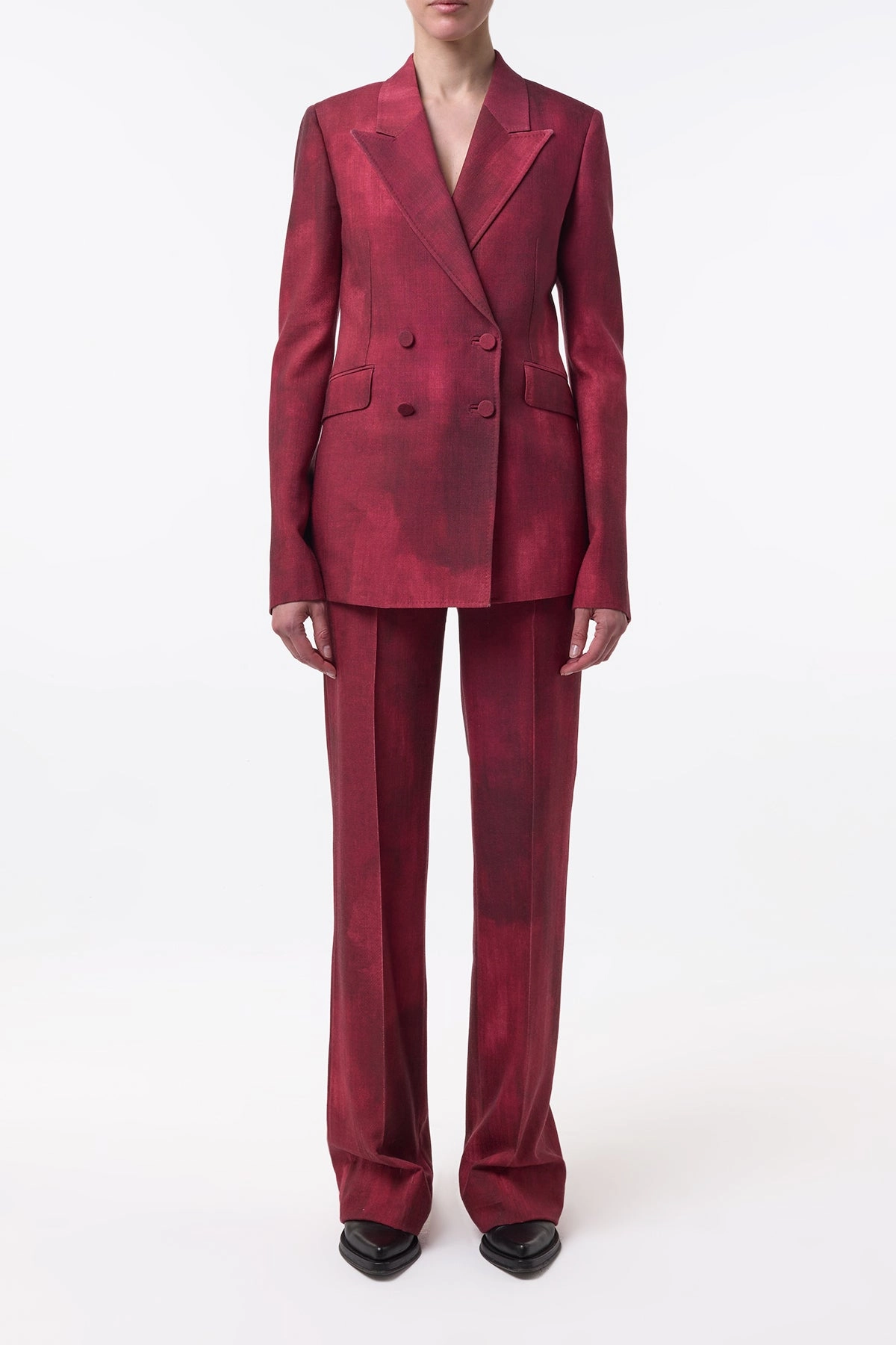 Angela Blazer in Bordeaux Virgin Wool Multi Functional Pockets Timeless Fit