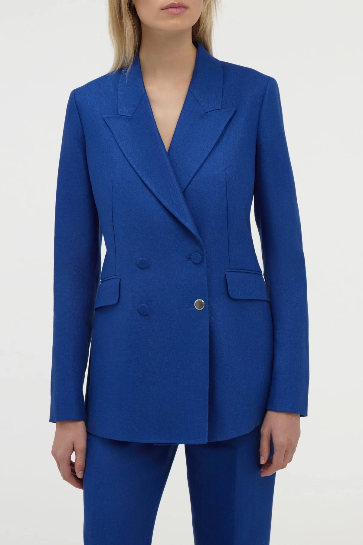 Contemporary Fashion Angela Blazer in Cobalt Linen Twill