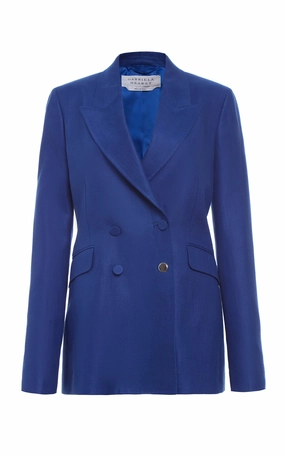 Angela Blazer in Cobalt Linen Twill Well-Fitted Look Chic Tailored