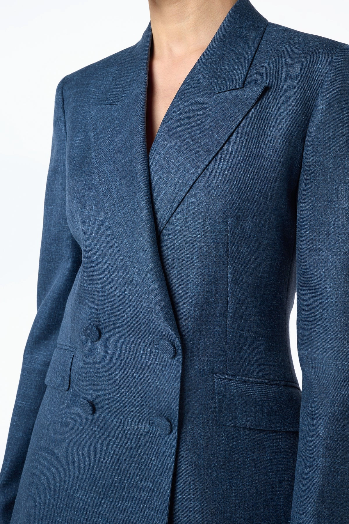 Timeless Professional Smart Fit Design Angela Blazer in Denim Virgin Wool Silk with Linen
