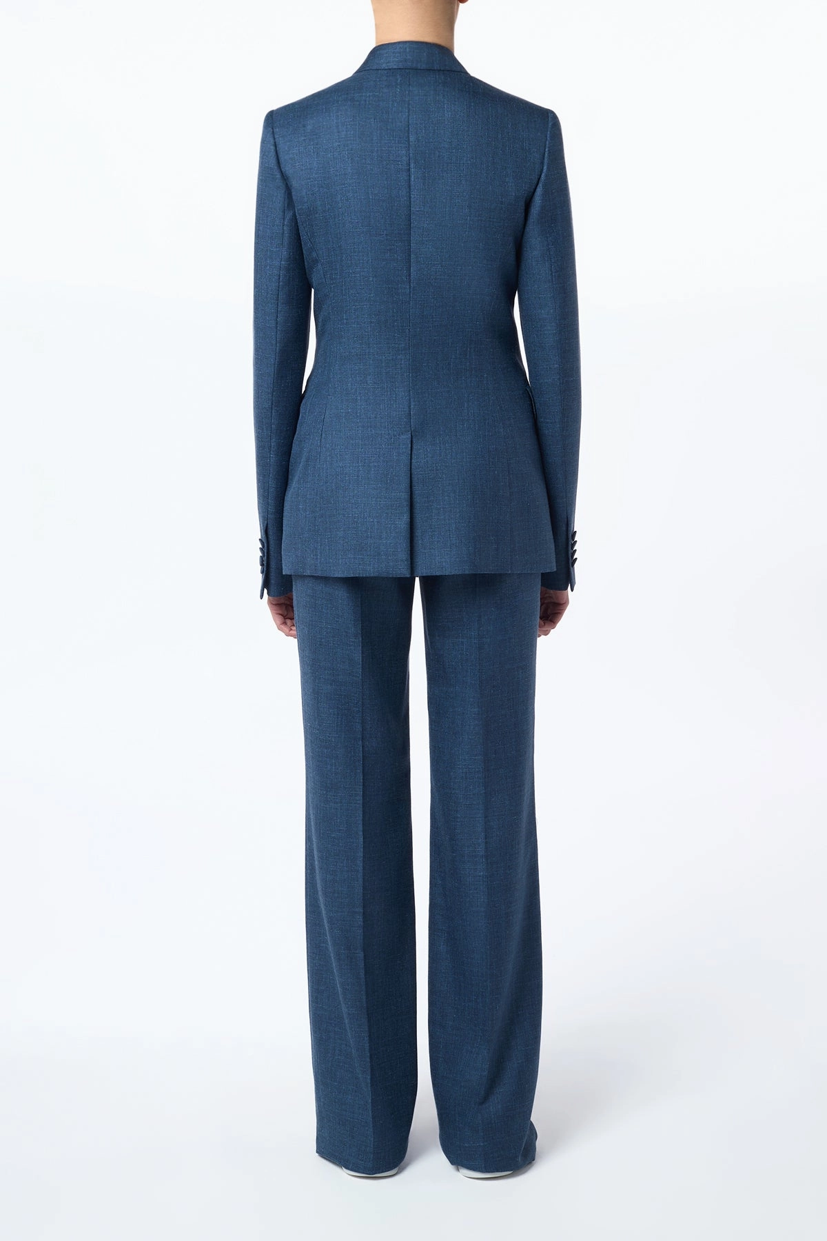 Angela Blazer in Denim Virgin Wool Silk with Linen Non Restrictive Cut
