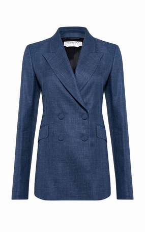 Angela Blazer in Denim Virgin Wool Silk with Linen Professional Wear