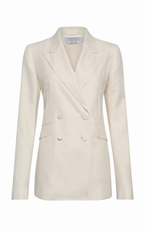 Sophisticated Look Angela Blazer in Ivory Virgin Wool Silk with Linen