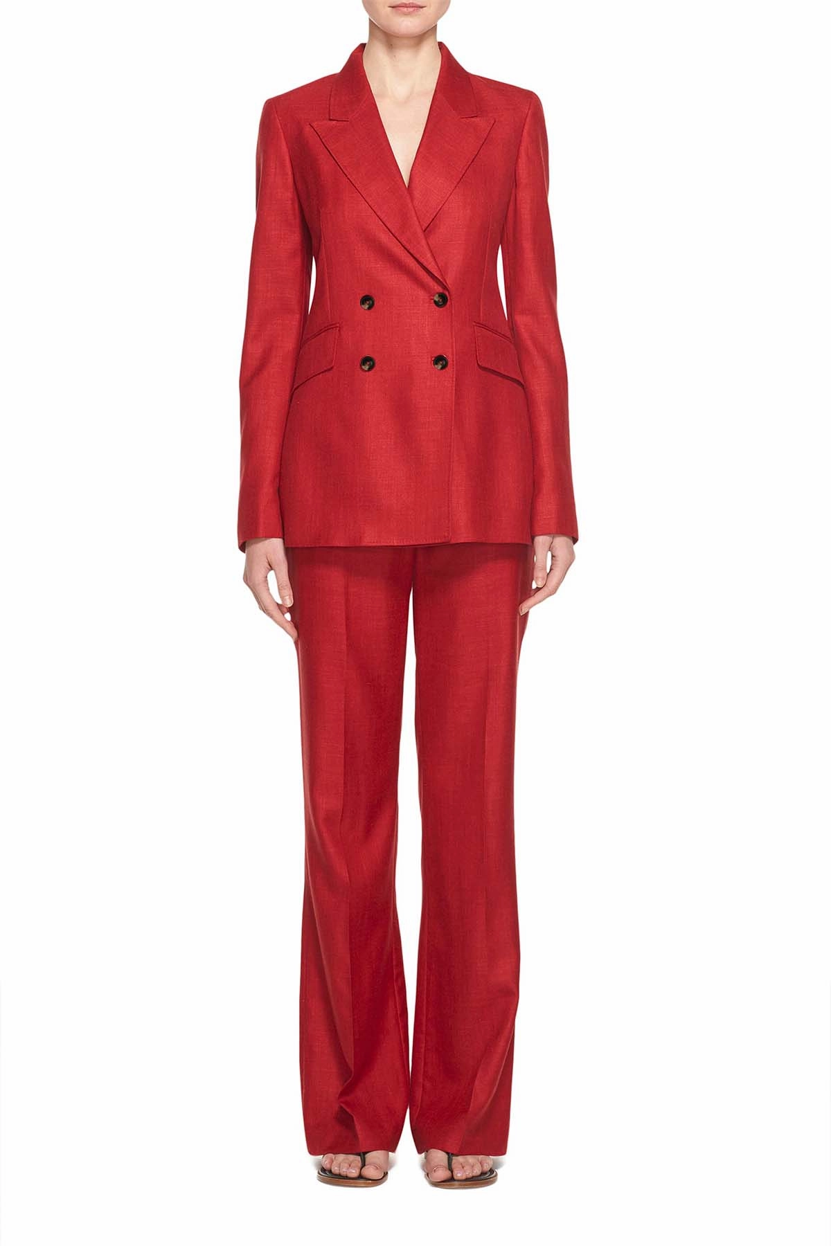 Angela Blazer in Red Wool and Silk Linen Smart Look Wear