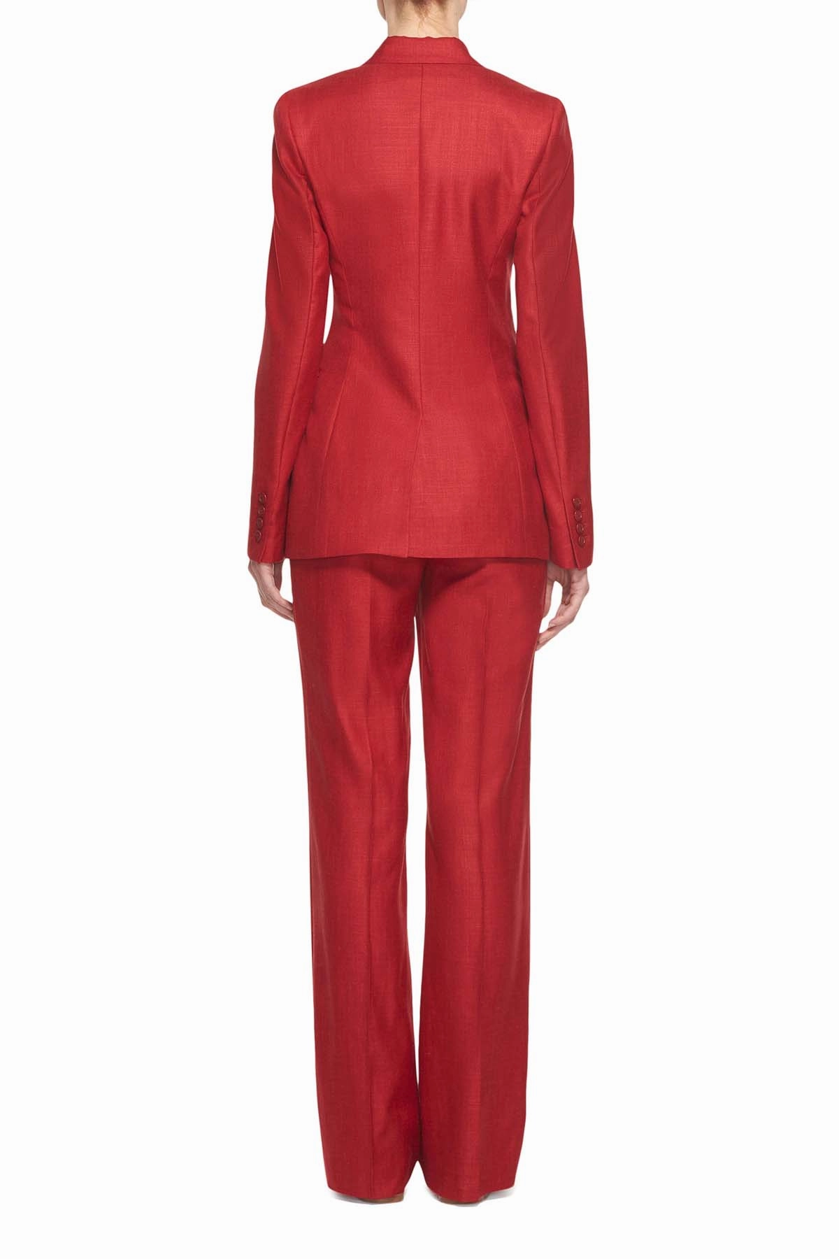 Angela Blazer in Red Wool and Silk Linen Luxury Attire