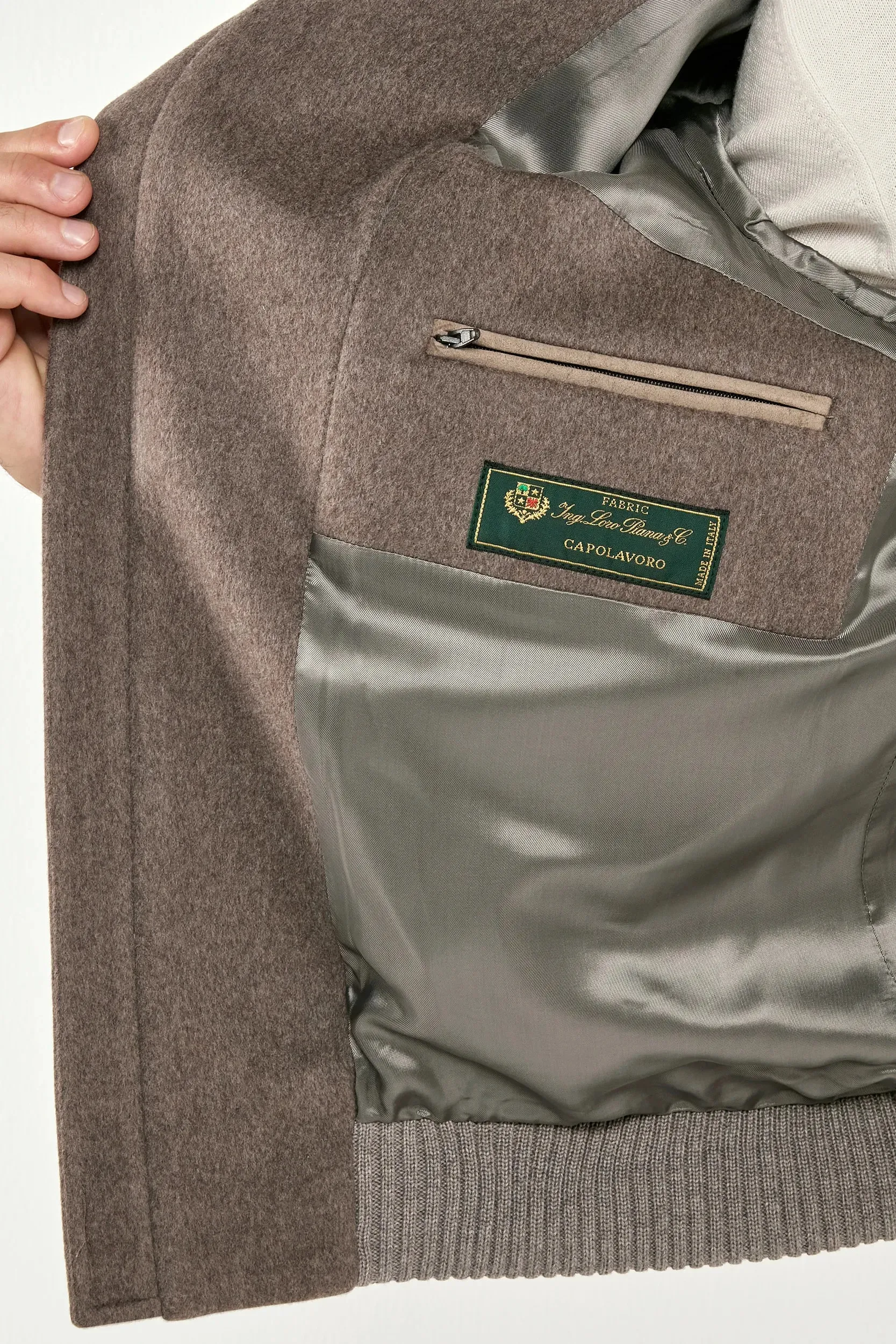 Taupe bomber with removable mink collar ?C Made in Italy Ultraviolet Protection