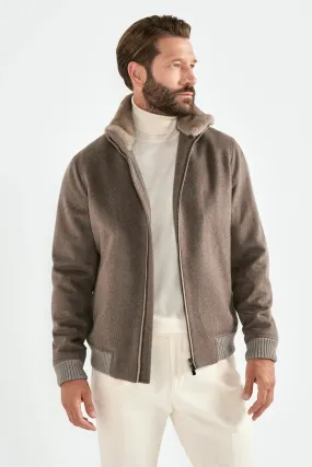 Taupe bomber with removable mink collar ?C Made in Italy BreathableFabric