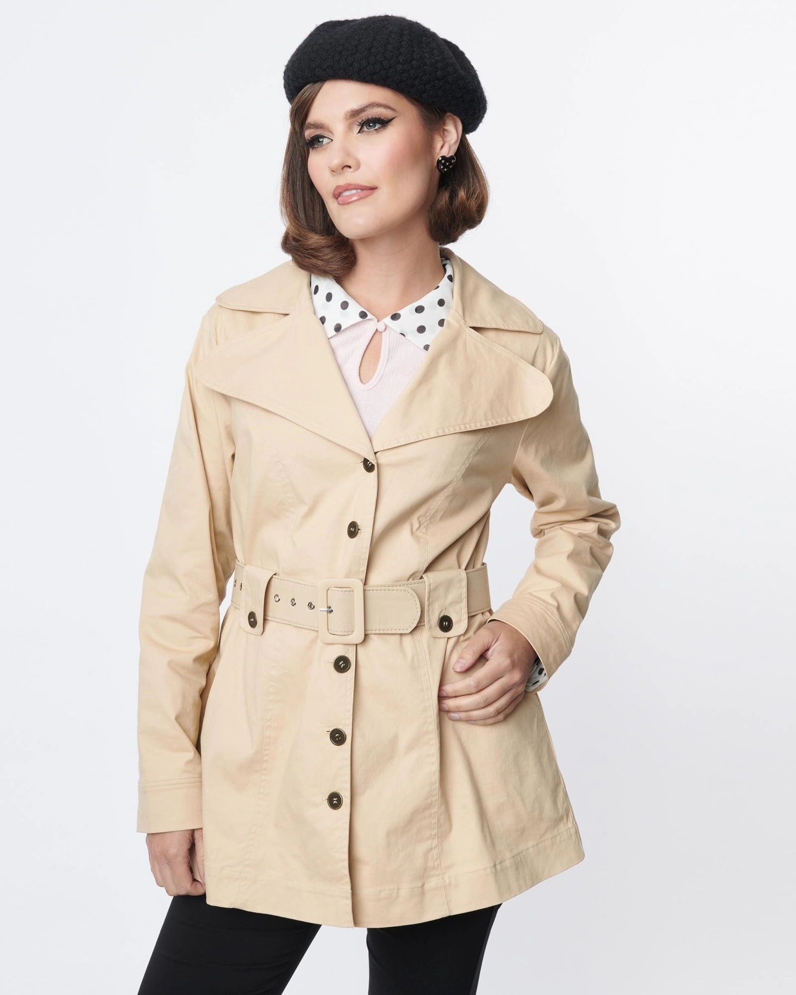 Smak Parlour Khaki Belted Trench Coat | Brown, Nude Score