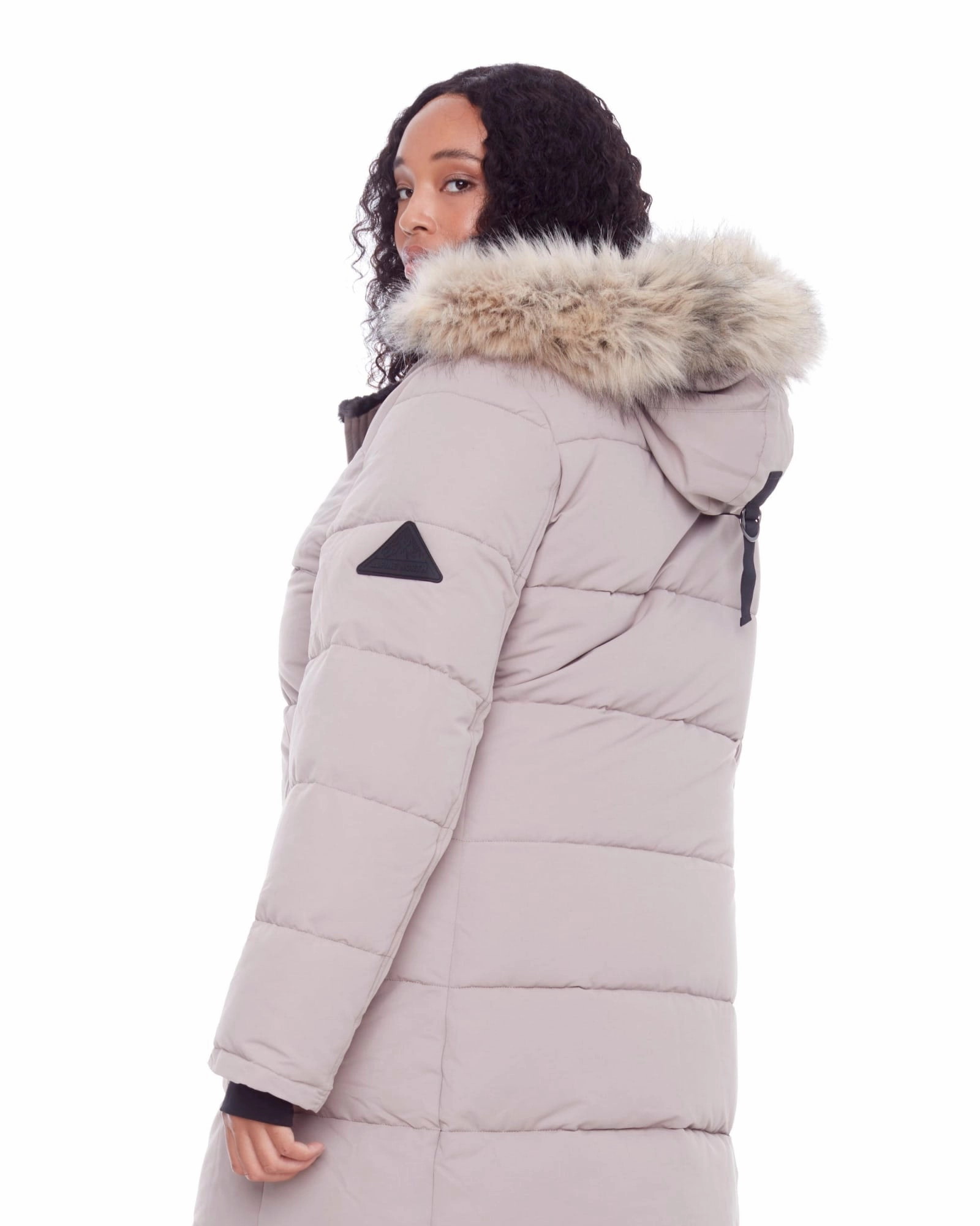 Flex Stretch Material Women's Plus Size - AULAVIK | Vegan Down Recycled Mid-Length Hooded Parka Coat | Light Taupe