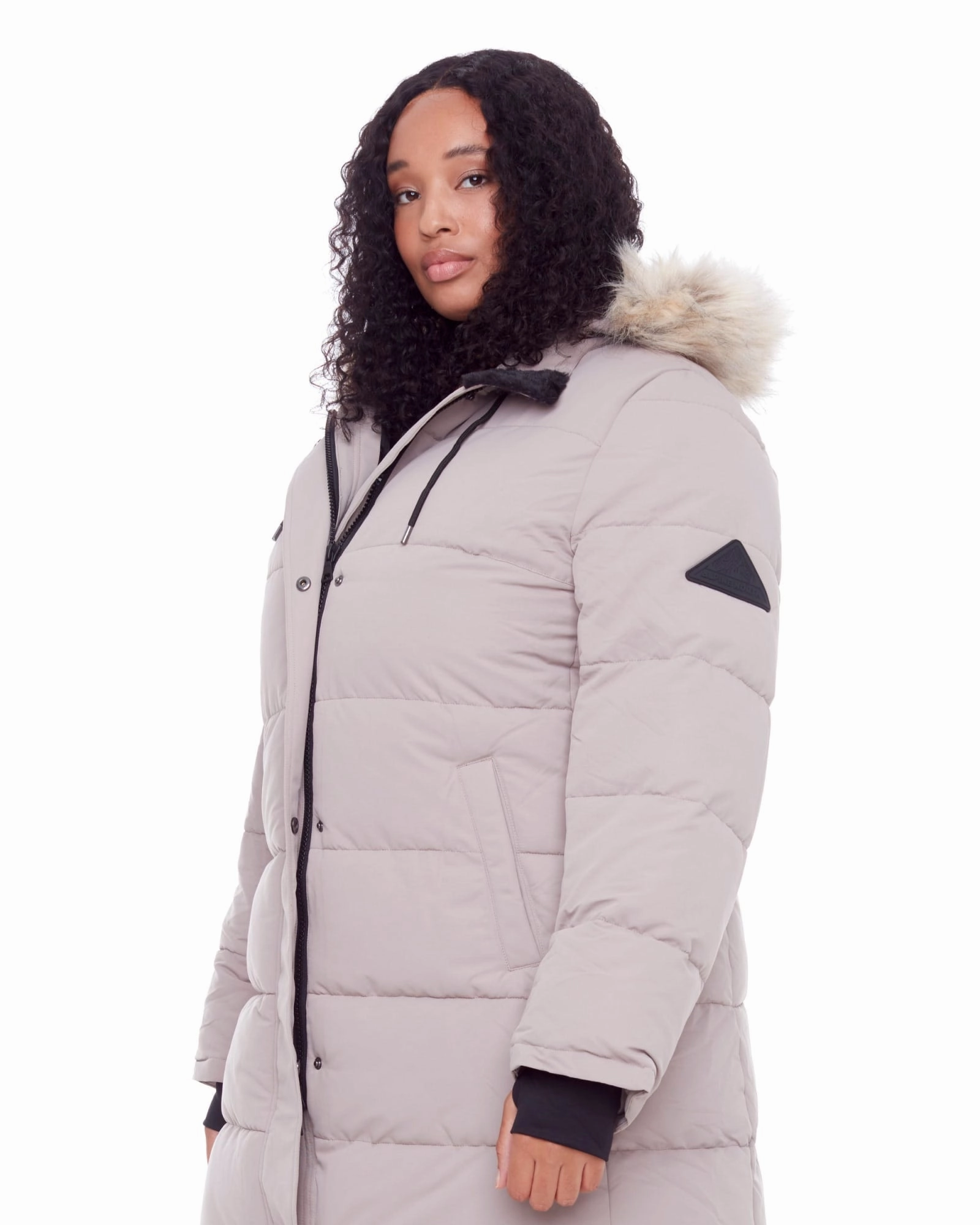 Classic Fit Refined Casual Women's Plus Size - AULAVIK | Vegan Down Recycled Mid-Length Hooded Parka Coat | Light Taupe