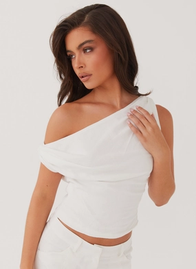 Marissa Linen One Shoulder Top - White Soft Mood