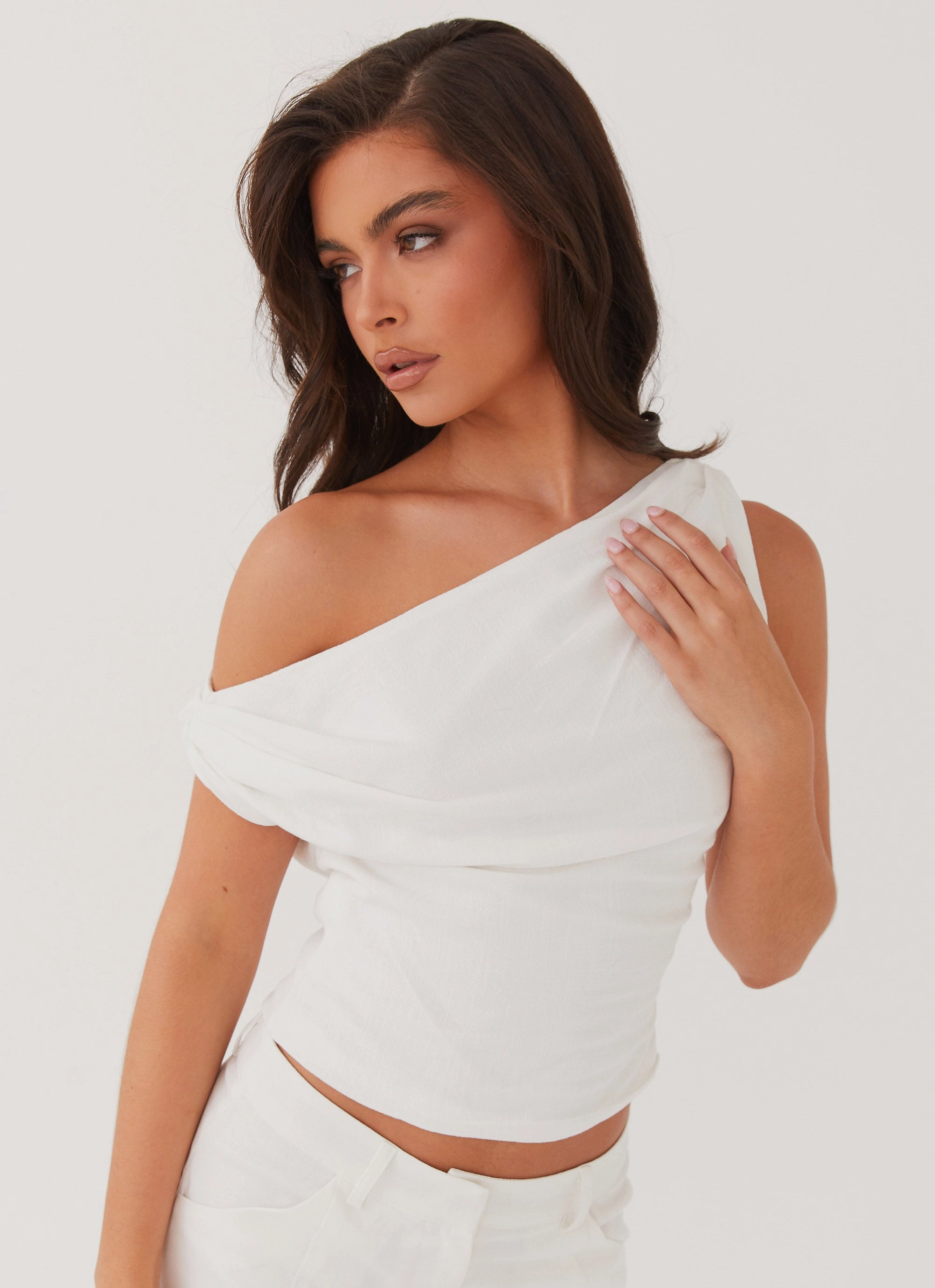 Marissa Linen One Shoulder Top - White Soft Mood