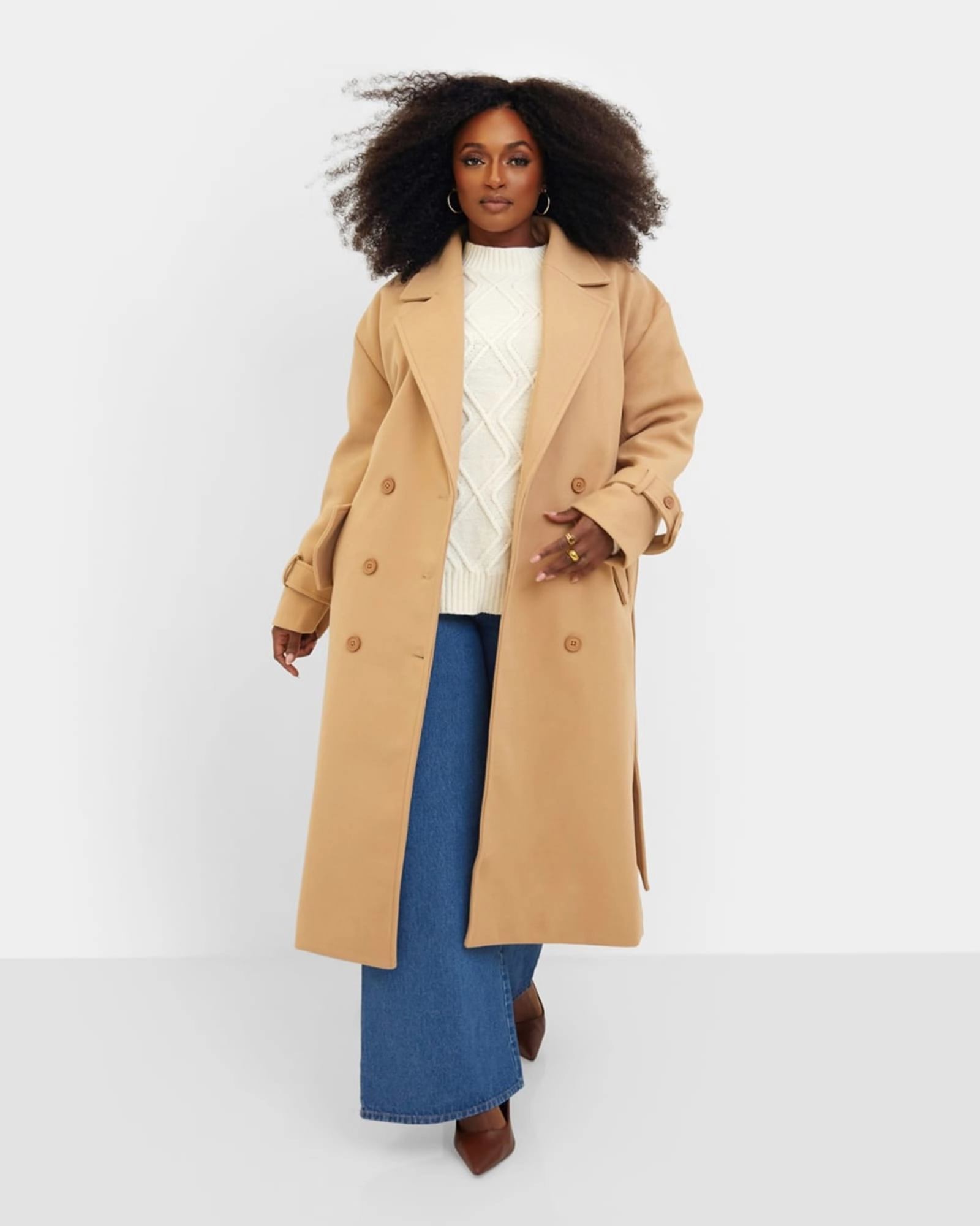 Compression Strap Adjustment Hazel Structured Belted Coat - Tan | Brown