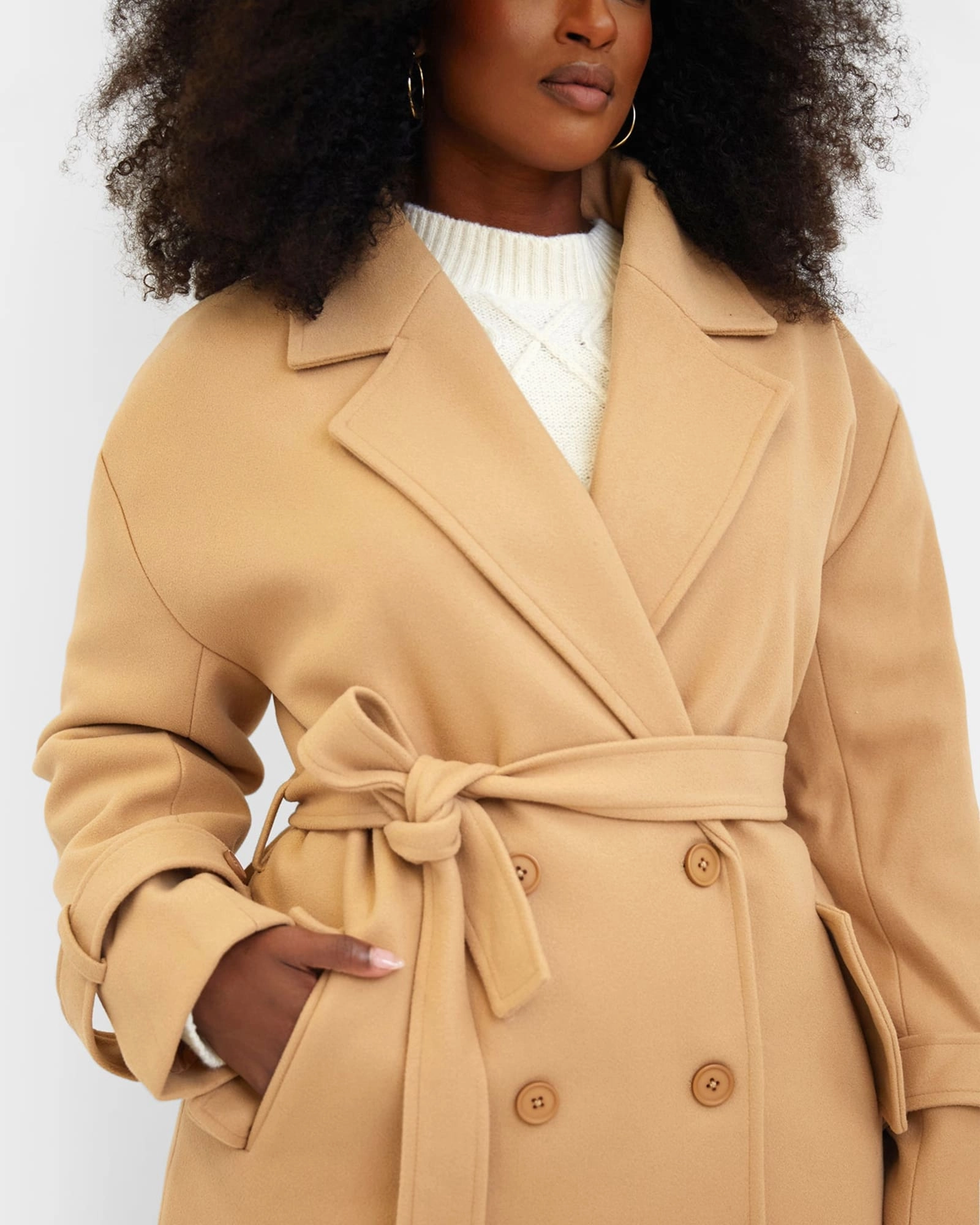 Hazel Structured Belted Coat - Tan | Brown Quick Dry Fabric