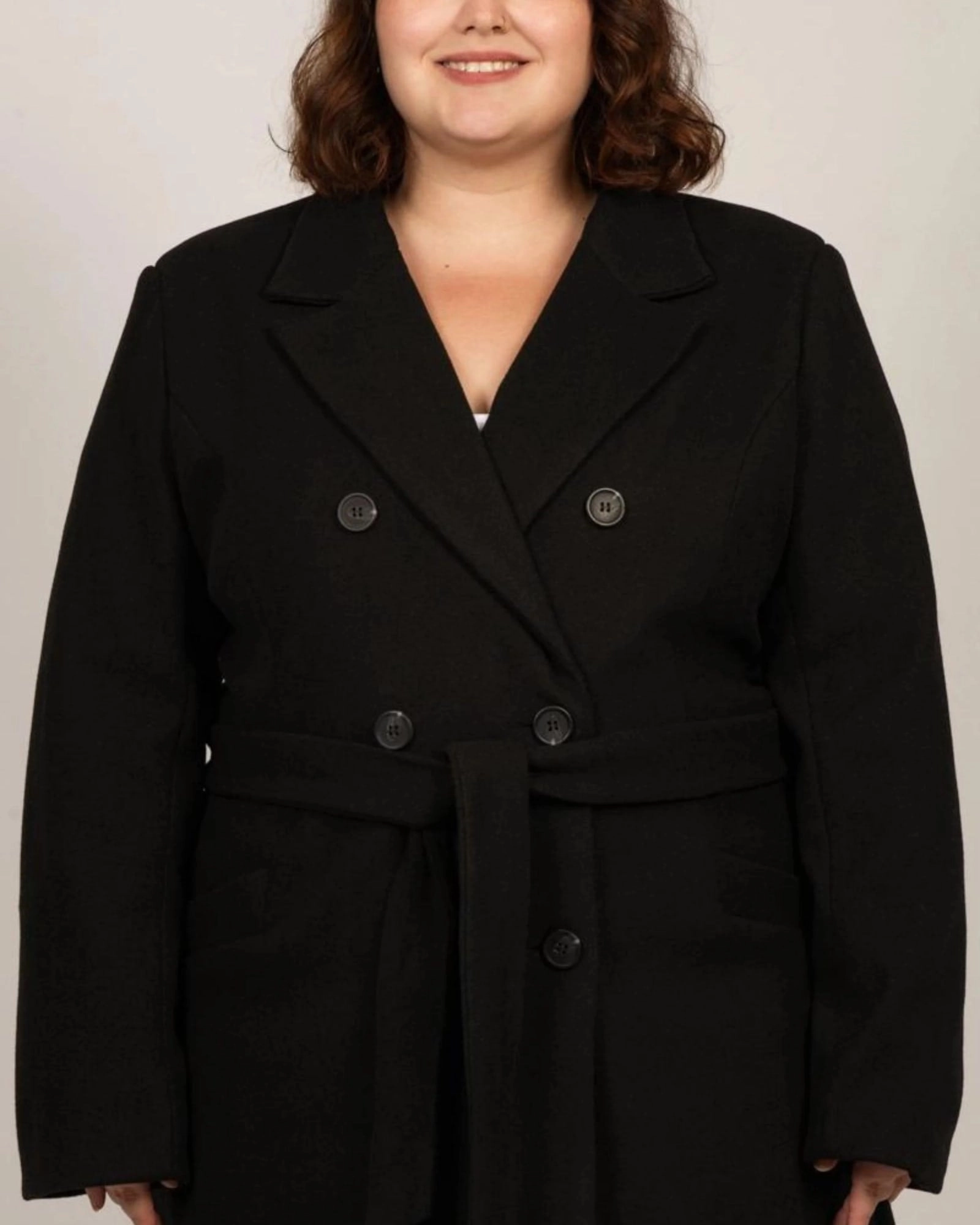 Mila Coat Double Breasted Belted Black | Black Abrasion Resistant Finish Windproof Construction