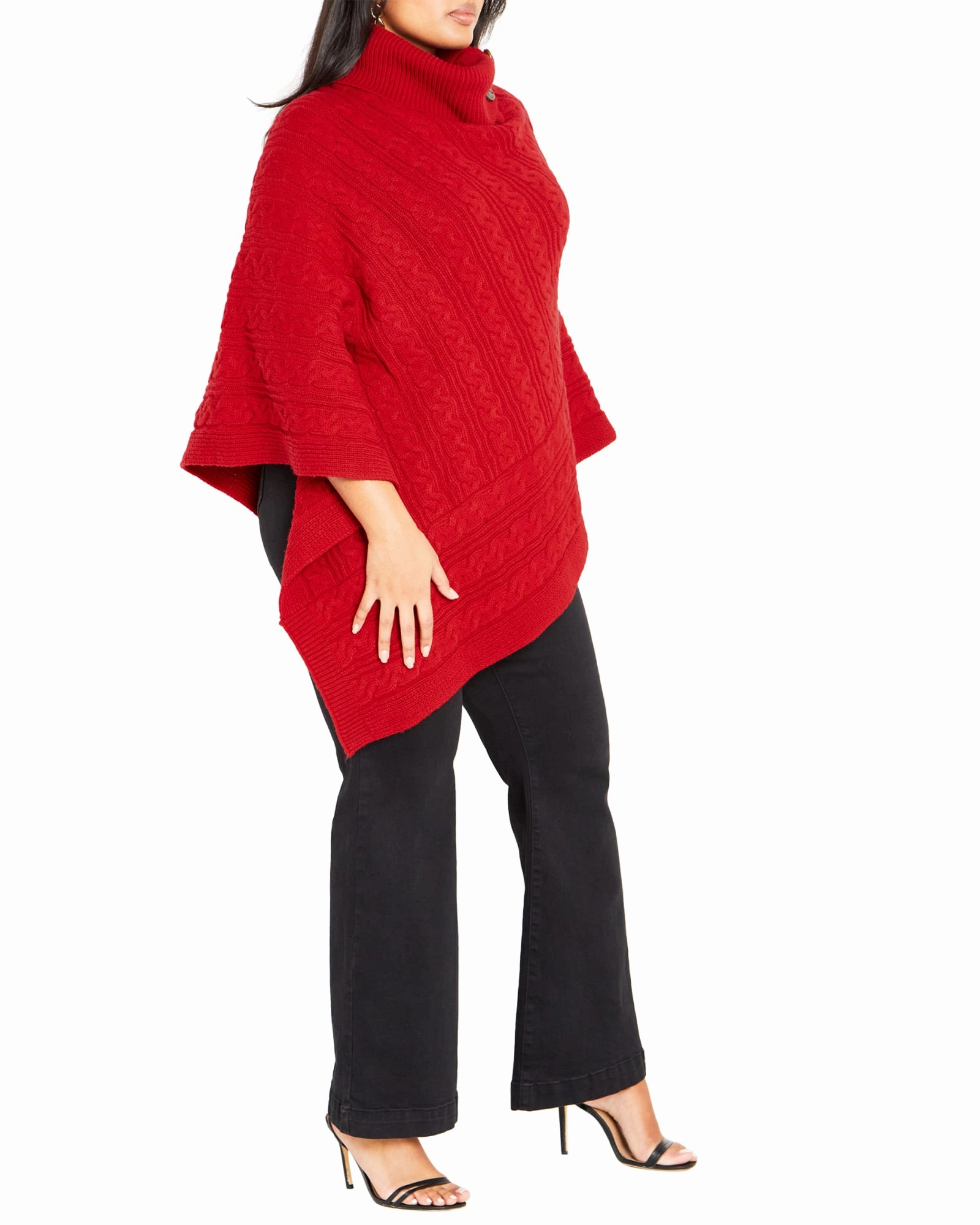 Mark Warm and Practical Aria Button Poncho | Red