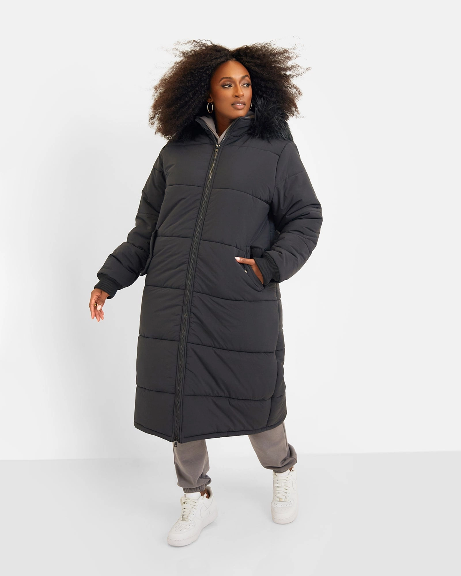 Fashion Ease Adjustable Wear Aspen Hooded Puffer Coat | Black