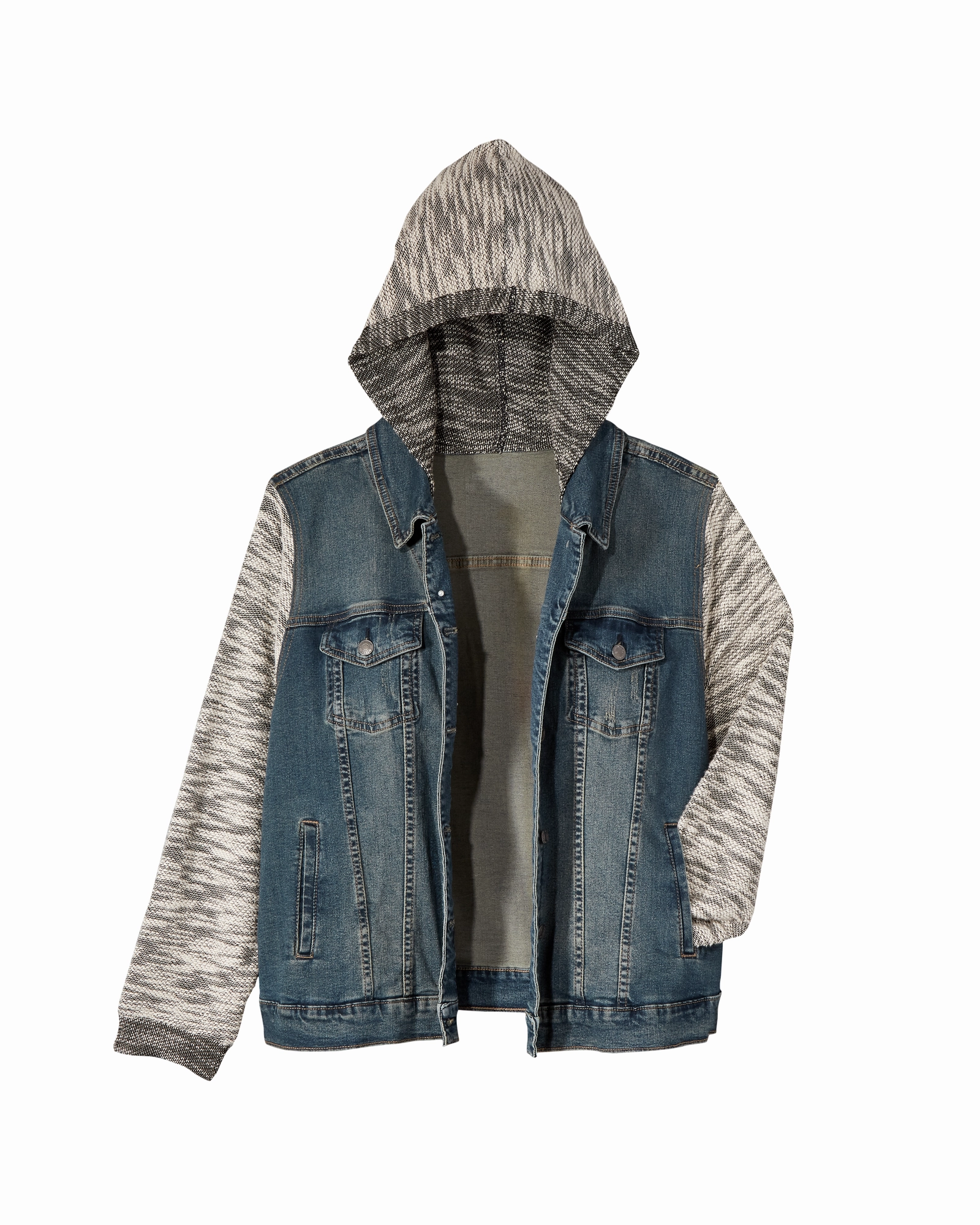 Ayden Hooded Denim Jacket | Navy / Light Grey Softshell Fabric Cold Season