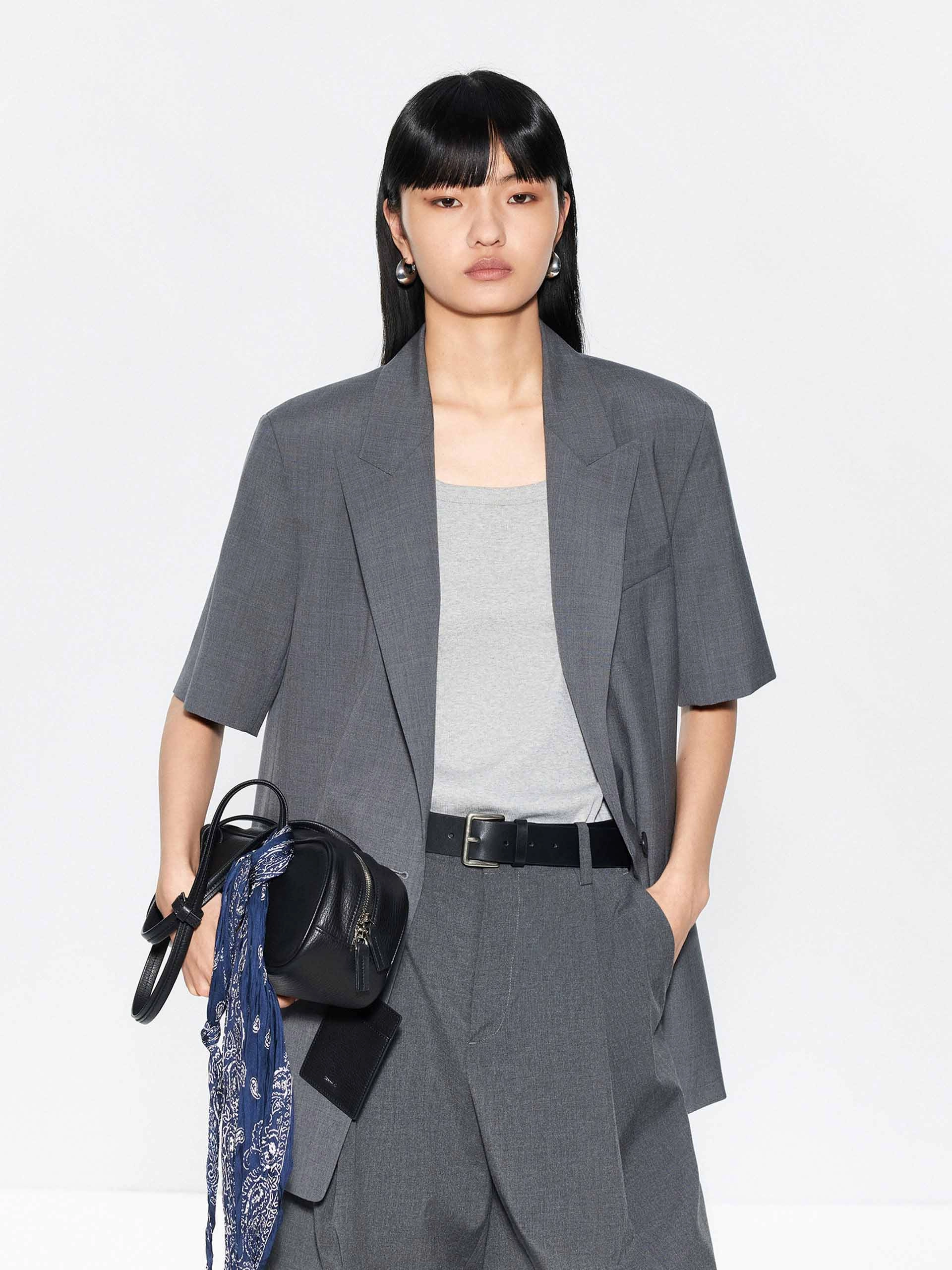 Sleek Design Back Slit Short Sleeves Blazer