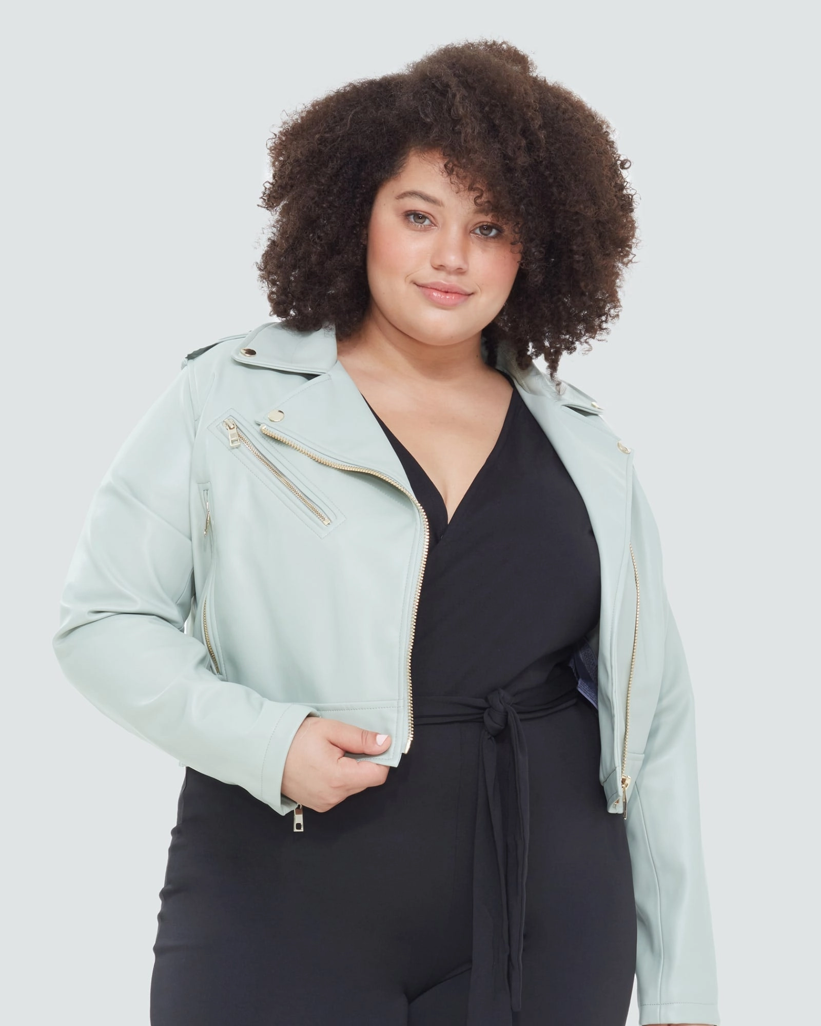 Bailey Faux Leather Moto Jacket | Mint Green Build Contest