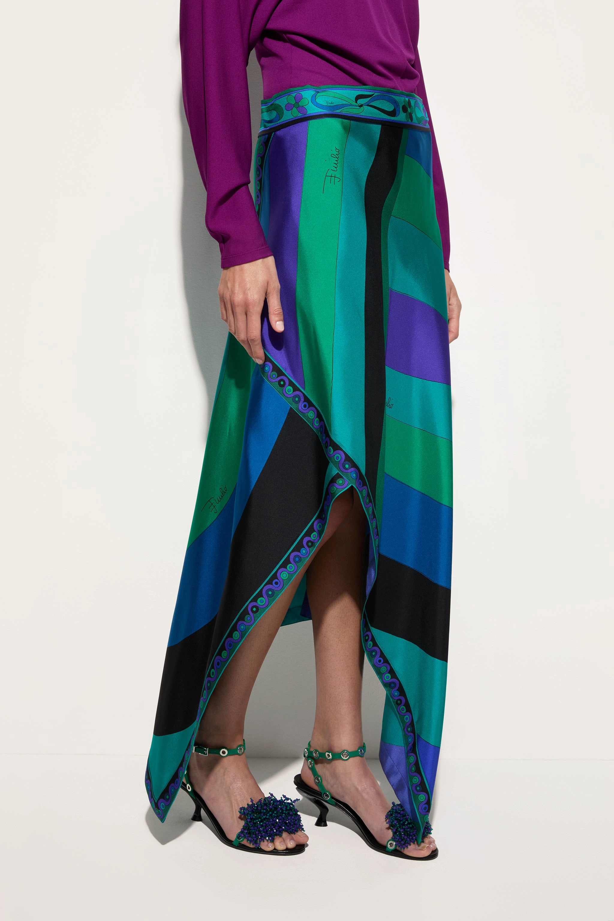 Iride Print Asymmetrical Skirt Laidback Feel