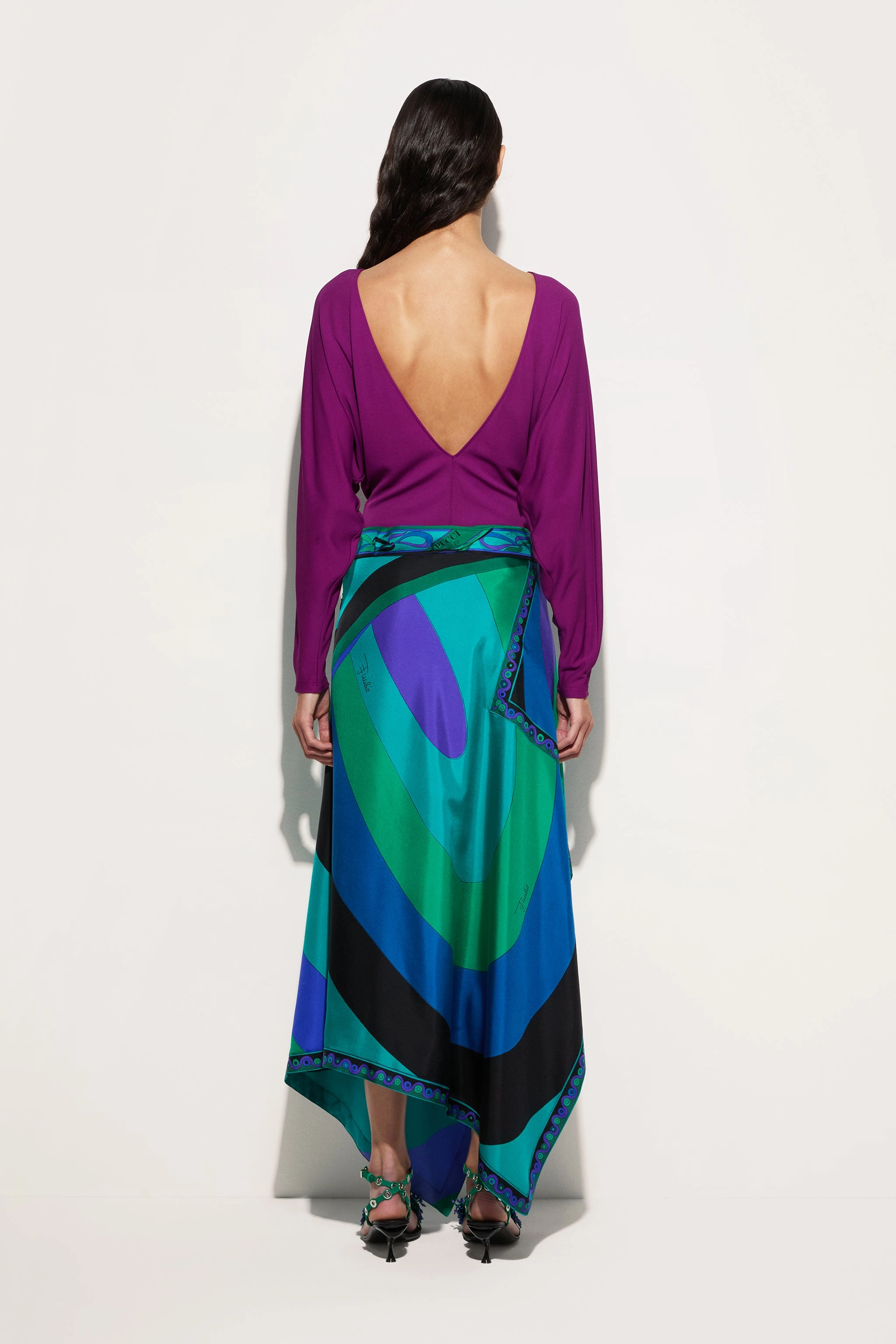 elastic waistband Comfort Fit Iride Print Asymmetrical Skirt