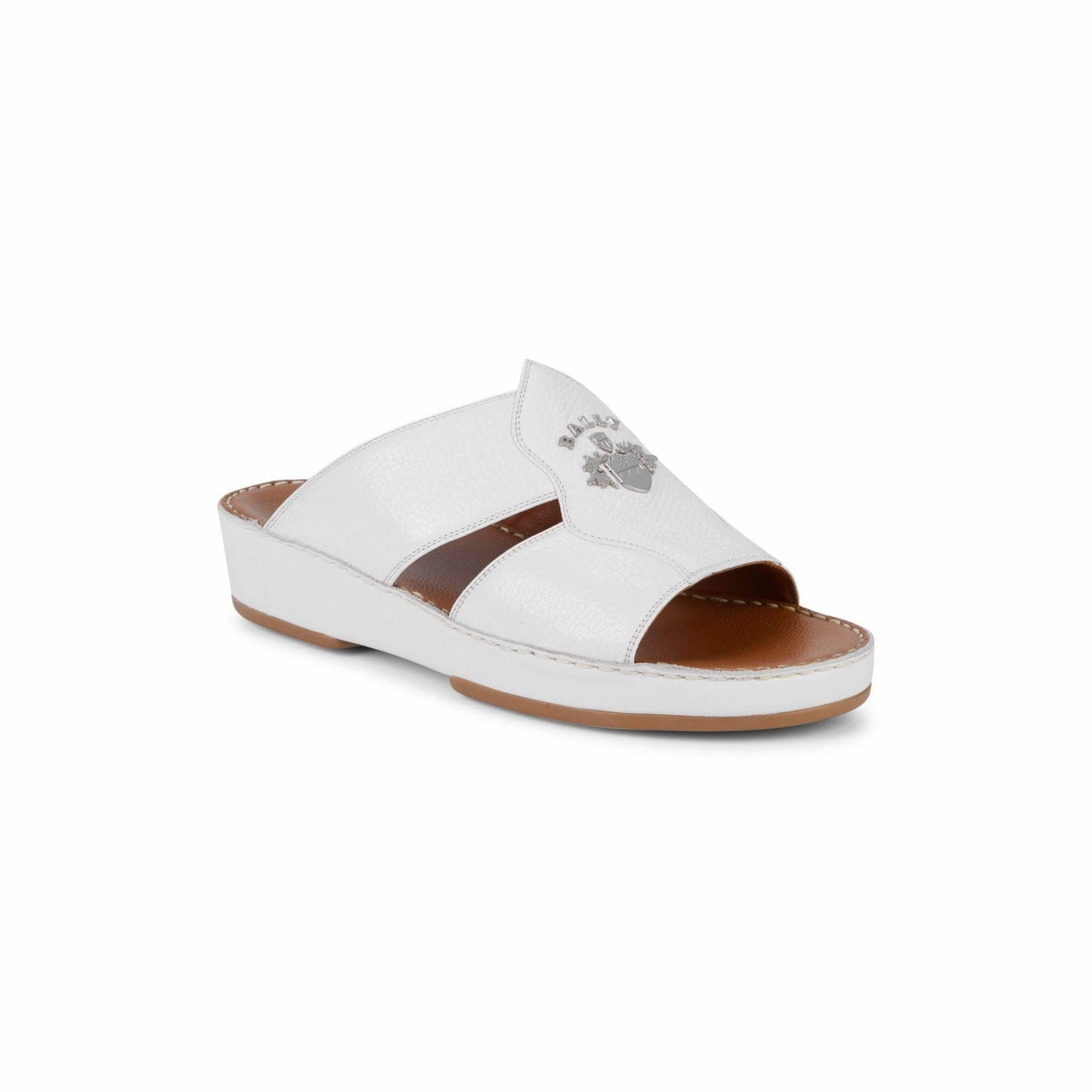 Bally Hakman Men's 6211914 White Grained Leather Sandals Anti Bacterial Lining