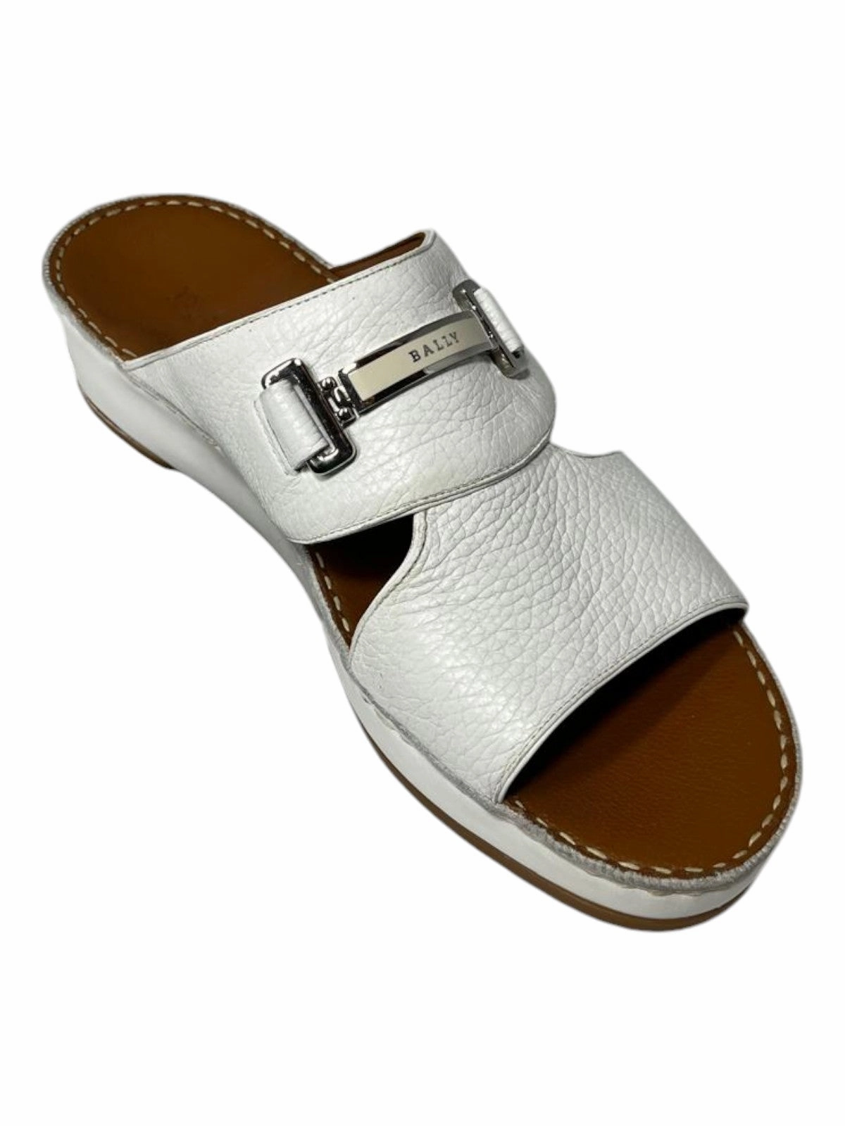 Bally Harold 6211920 Men's White Grained Leather Sandals Soft Sole Chic Mode