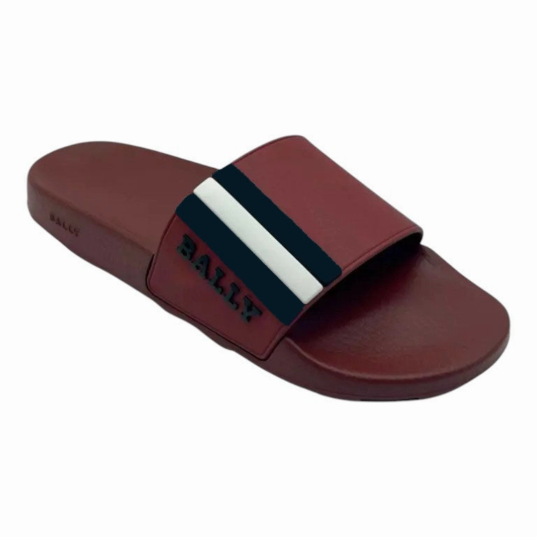 Bally Saxor 6219587 Men's Garnet Rubber Slide Sandals Quick Dry Strap Material