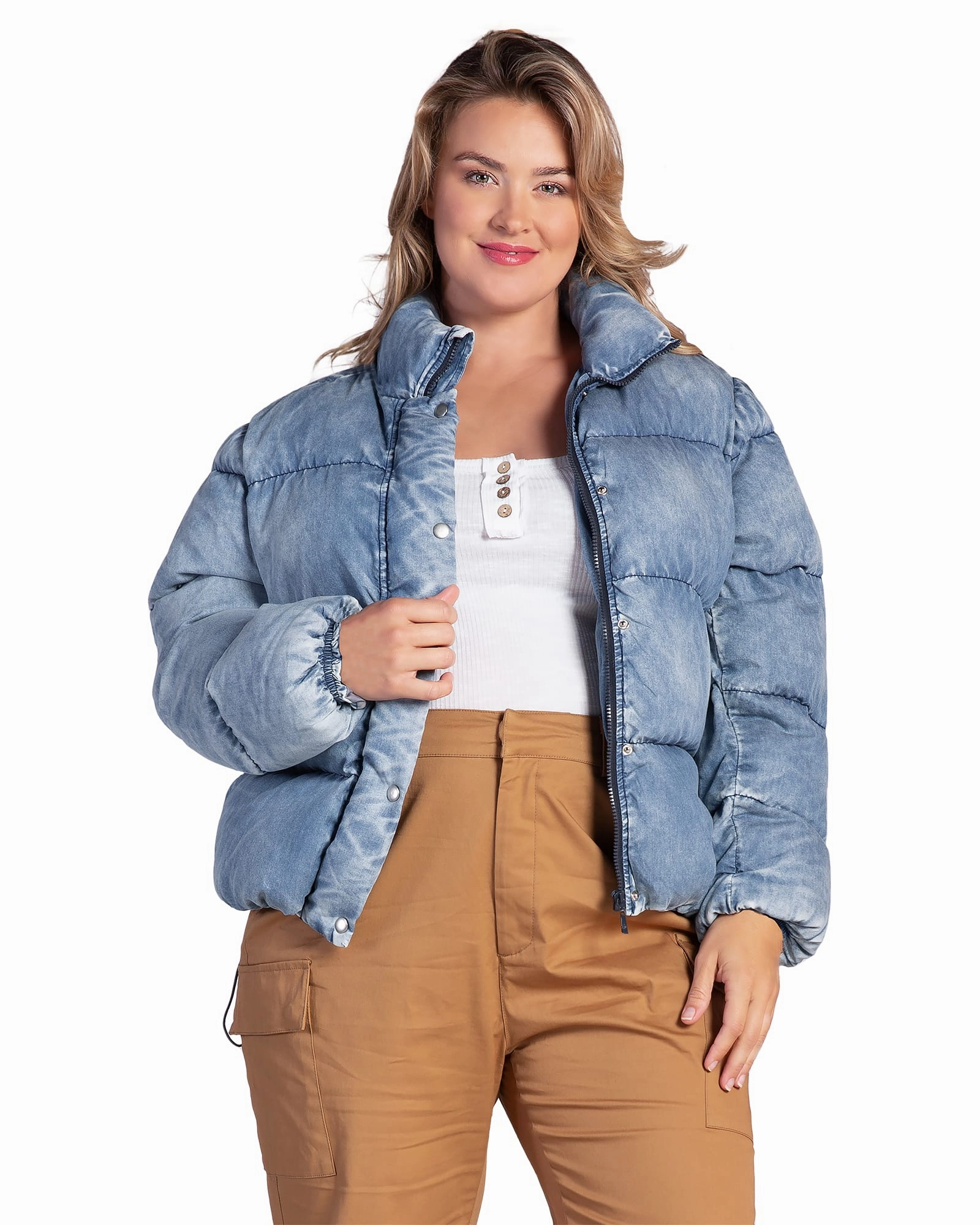 High-Tech Fabric City Layer Polaris Womens Plus Size  Indigo Tencel Puffer Jacket | INDIGOBLEACH