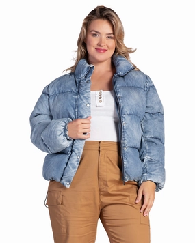High-Tech Fabric City Layer Polaris Womens Plus Size  Indigo Tencel Puffer Jacket | INDIGOBLEACH