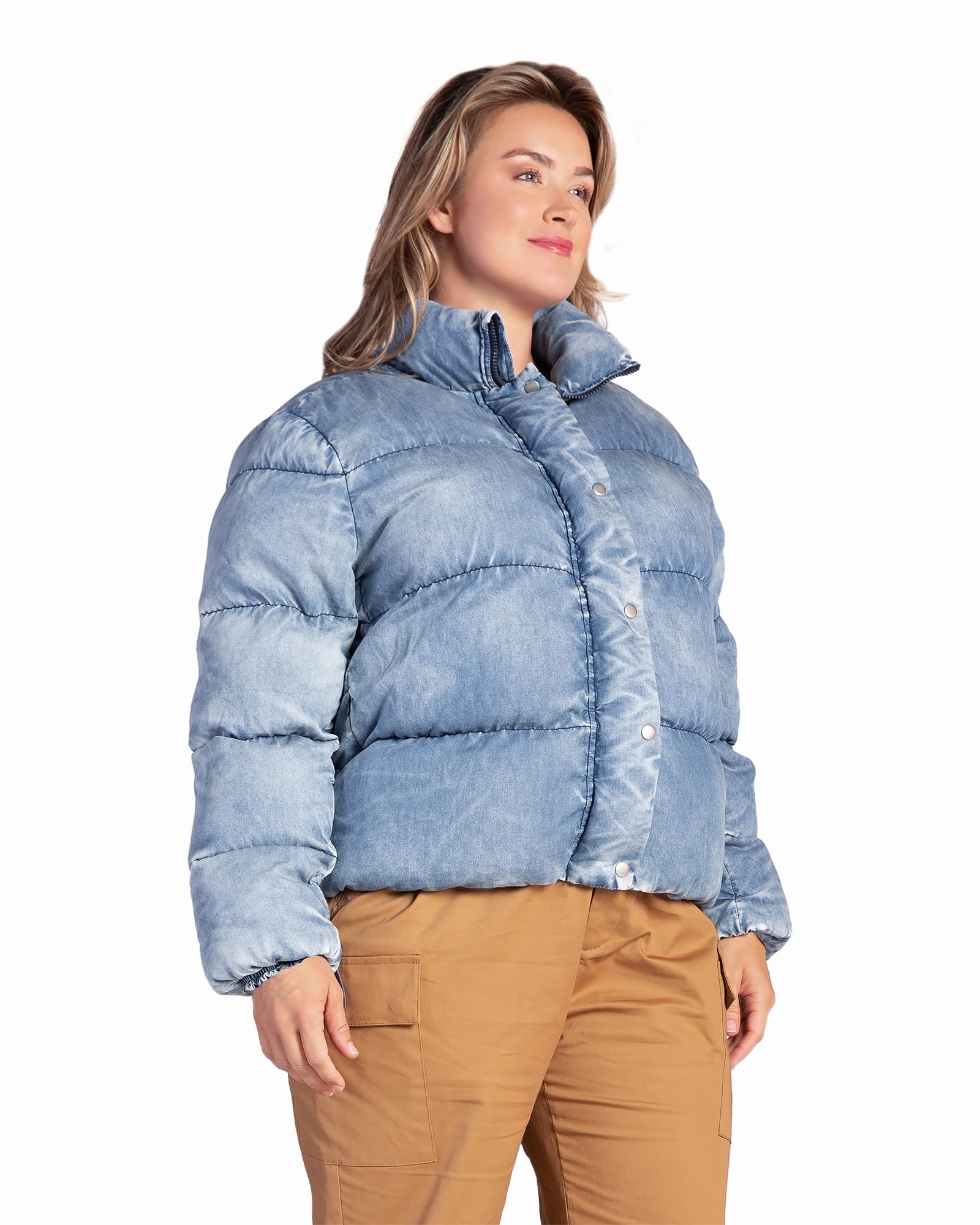 Quick Dry Fabric Warm Outerwear Polaris Womens Plus Size  Indigo Tencel Puffer Jacket | INDIGOBLEACH