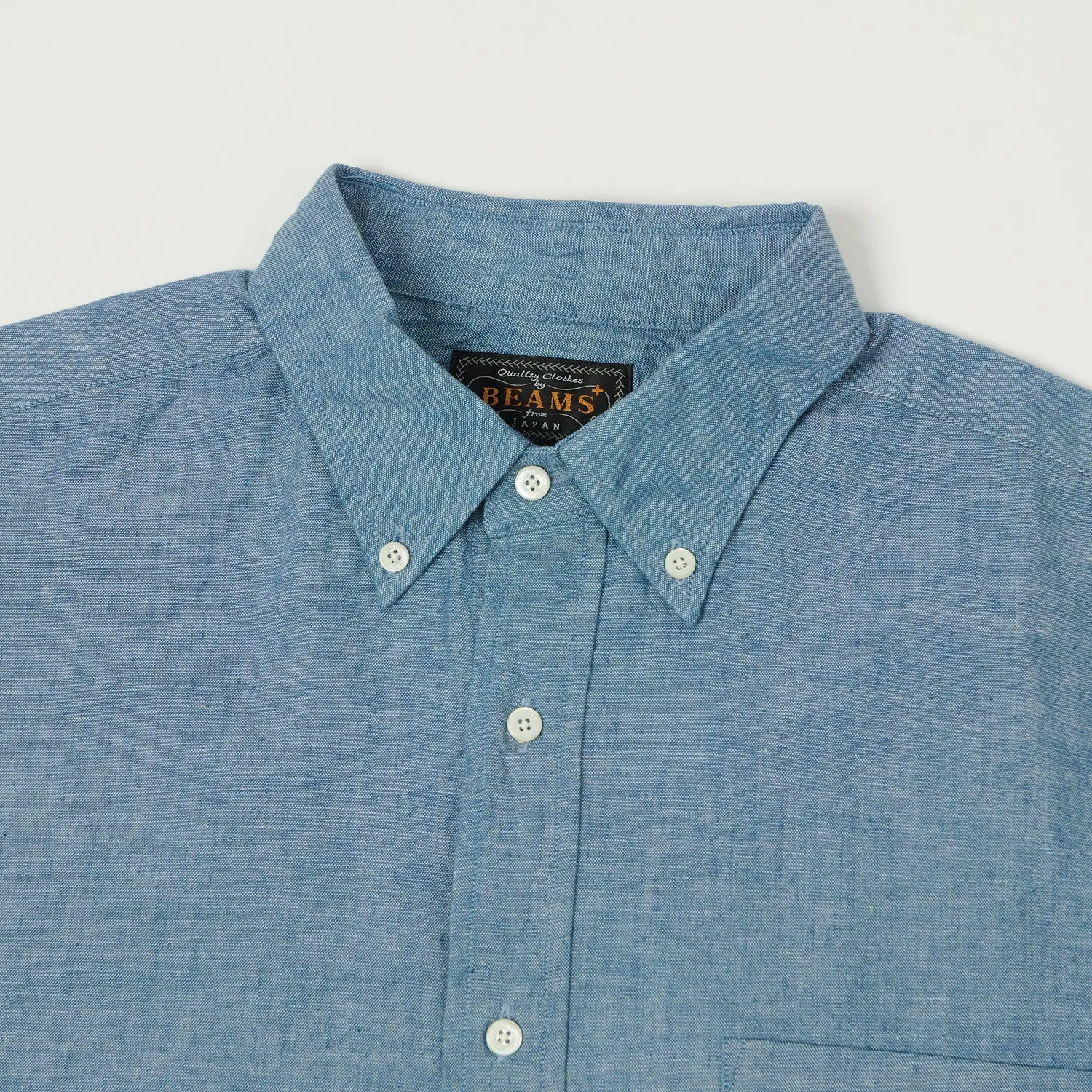 Beams Plus Button Down Chambray Shirt - Light Indigo Oversized style
