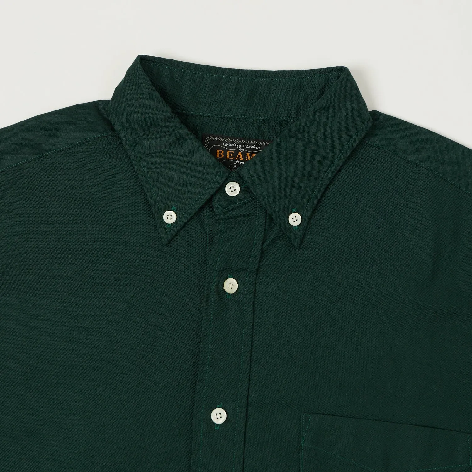 Beams Plus Button Down Oxford Shirt - Green Matte Look Youthful Style